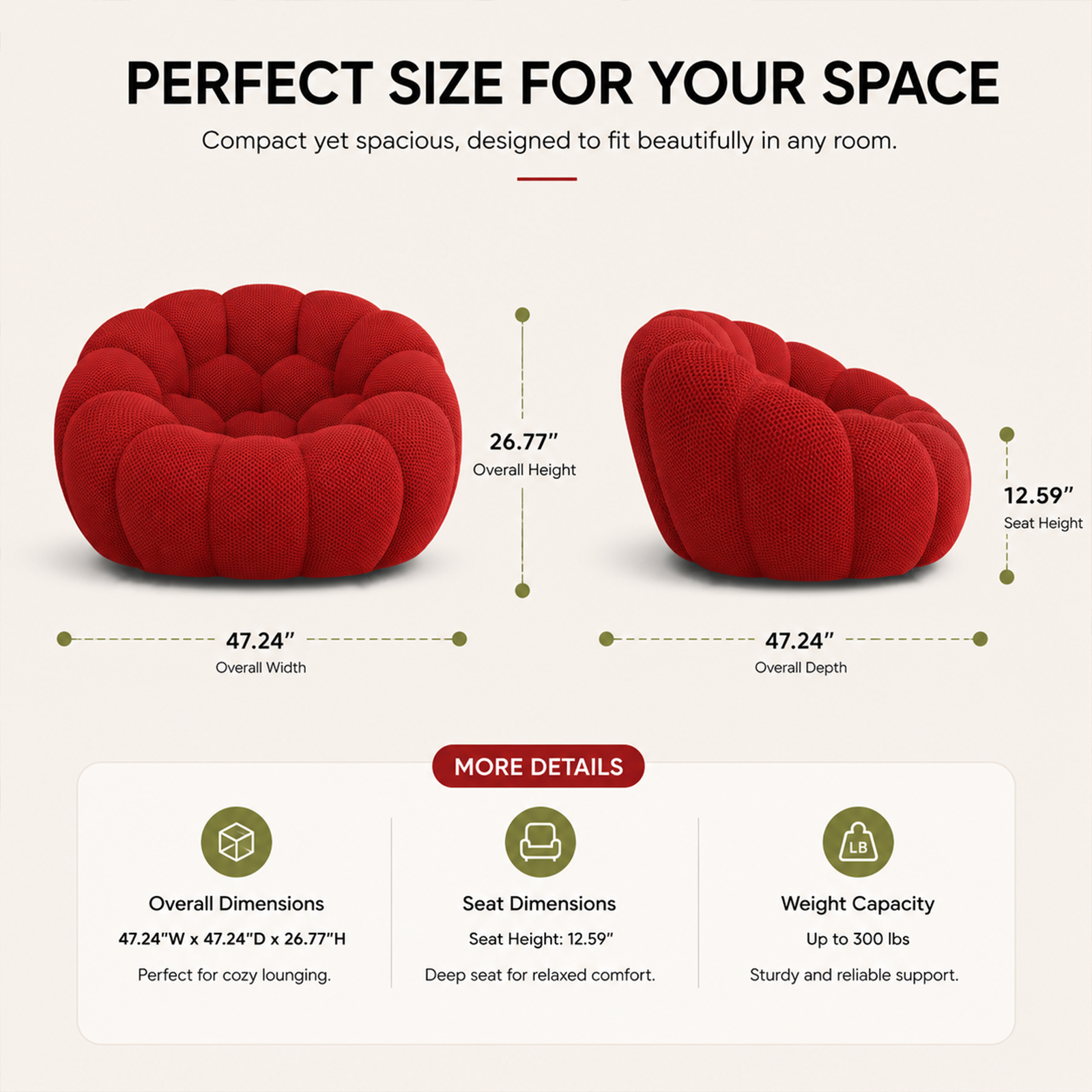 Modern Bubble Accent Sofa Chair in Red Breathable Honeycomb Fabric - View 10