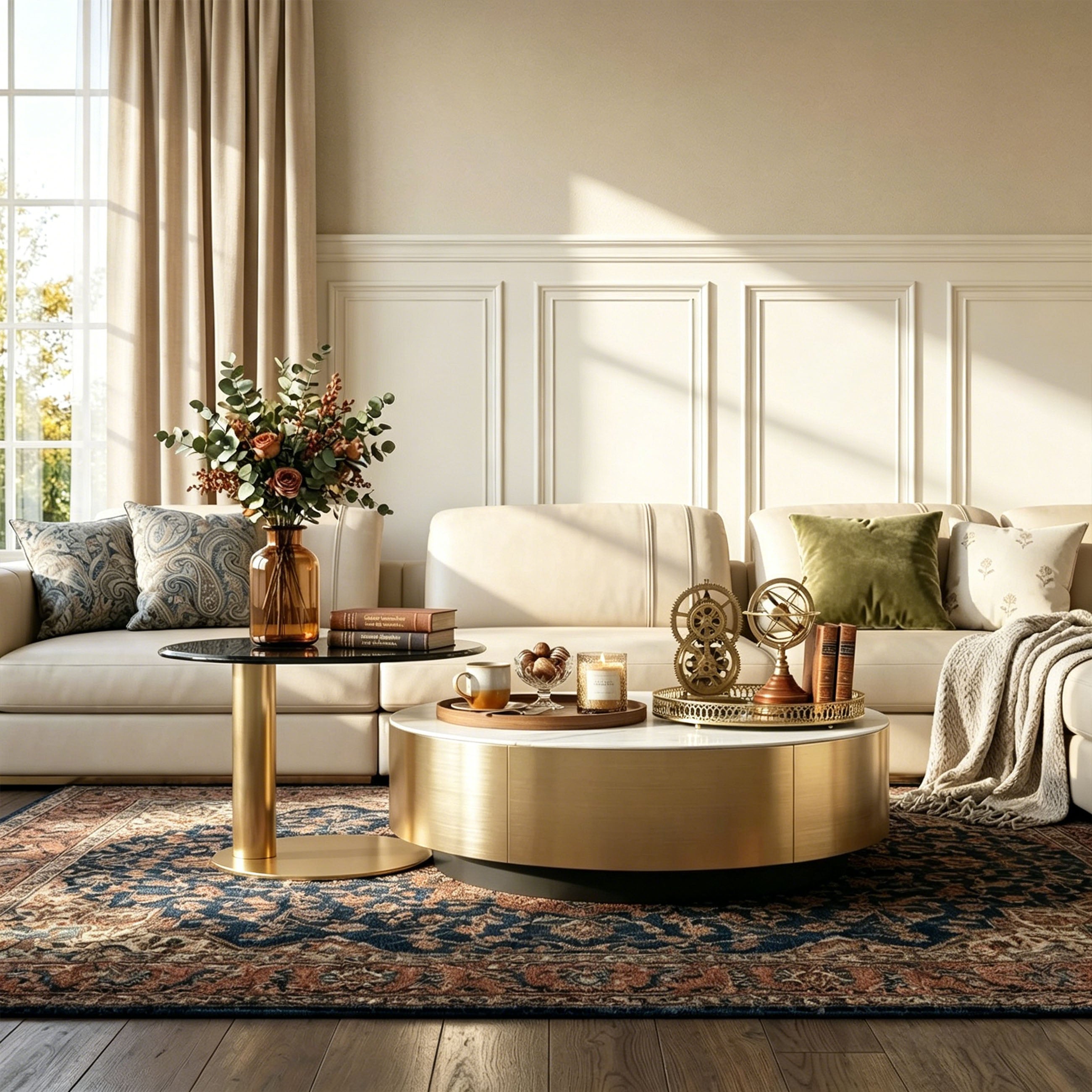 Modern Luxury Nesting Coffee Tables - Marble-Look Top with Gold Finish Base