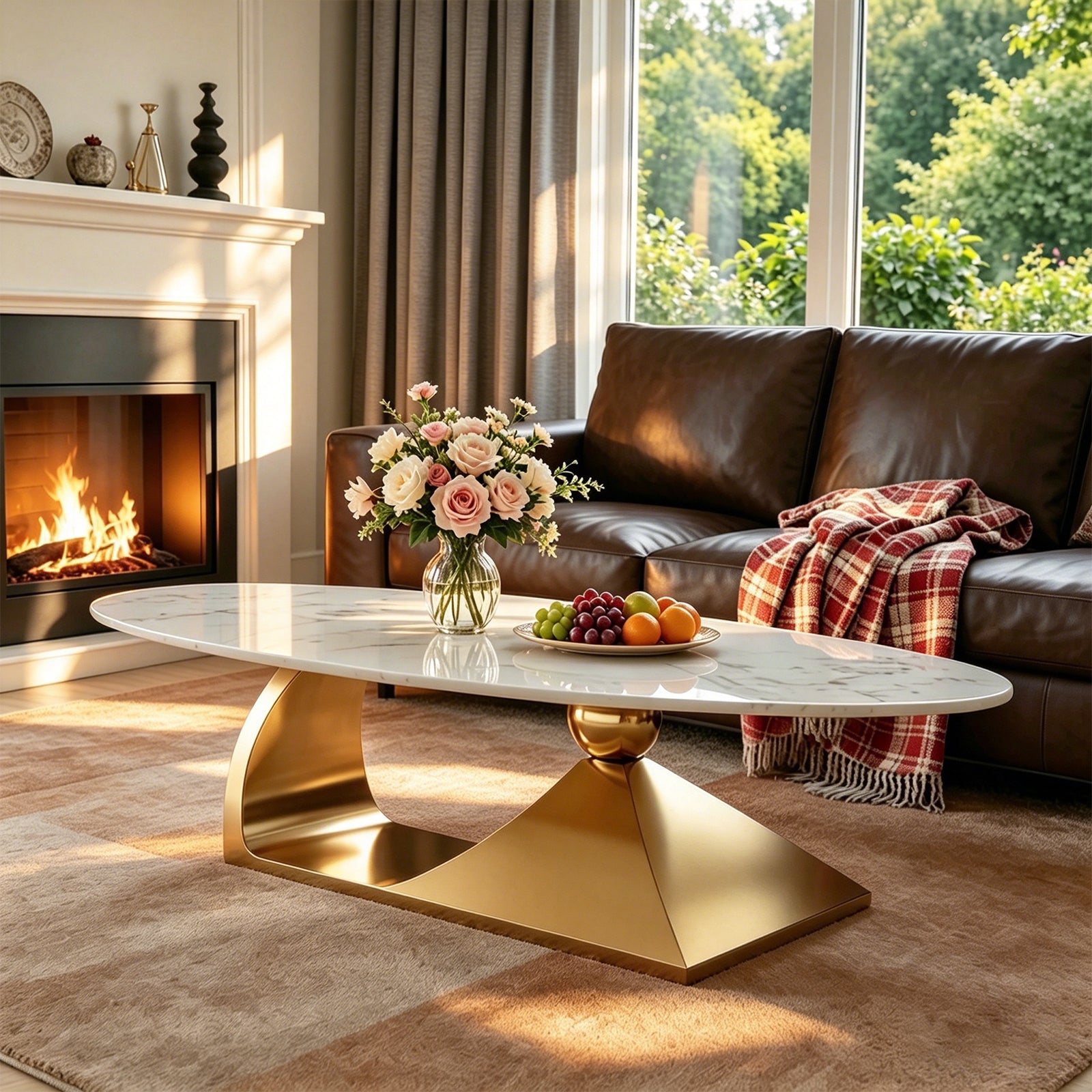 Modern Luxury Oval Artificial Marble Coffee Table for Living Room Center