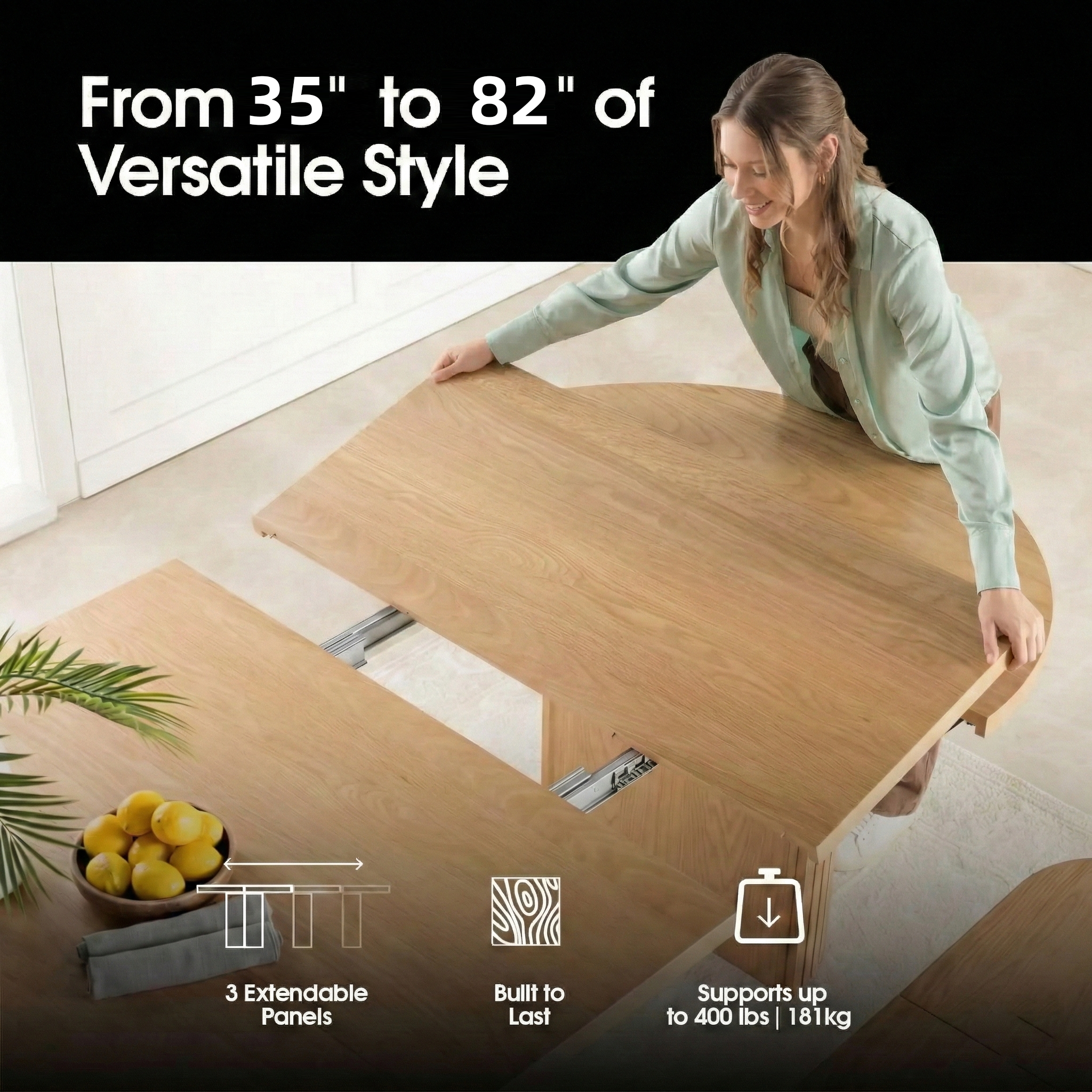 Extendable Wood Dining Table with Storage Cabinet, Seats Up to 10