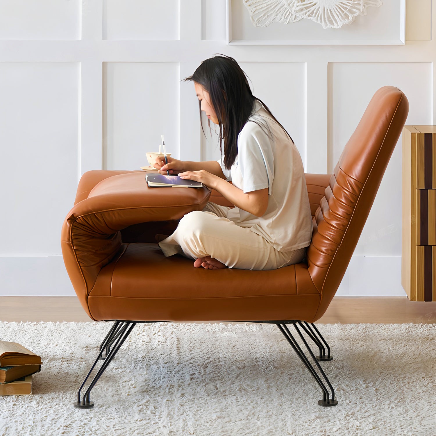Adjustable Reclining Lounge Chair with Wax Pull-Up Leather Contact Surface