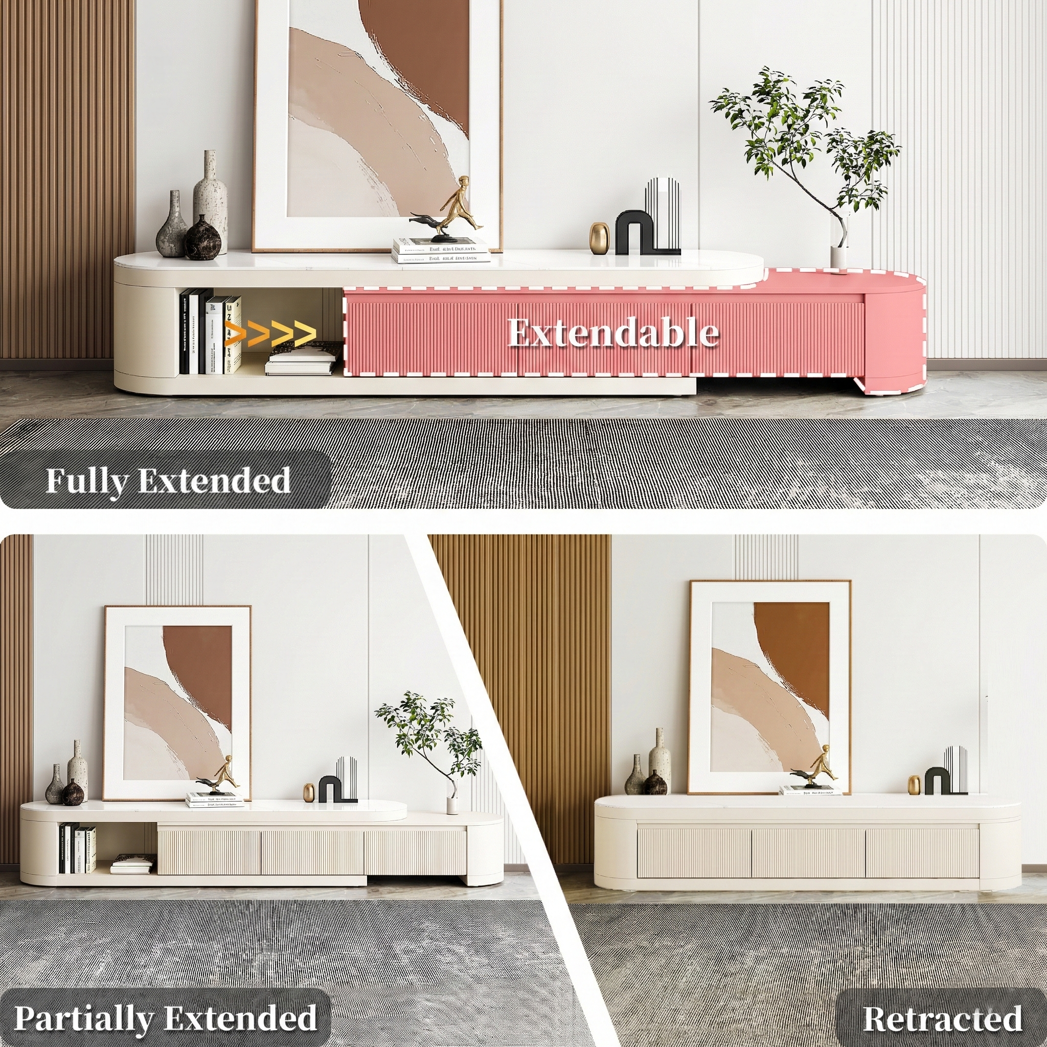 Extendable TV Stand with Storage Drawers