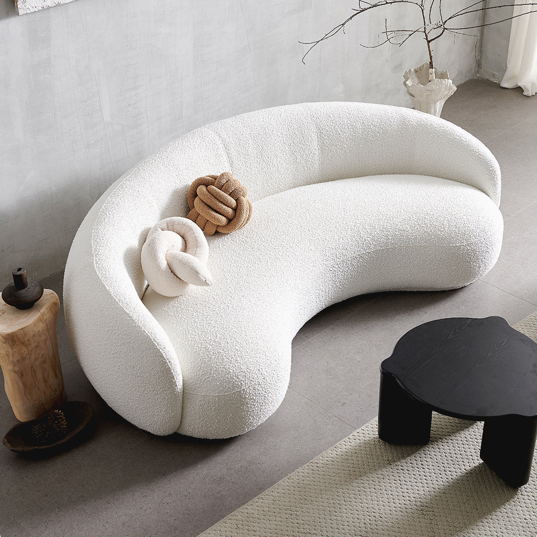 Cashew Curved Sofa in White
