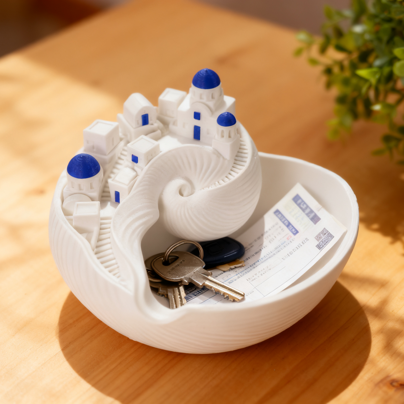 Santorini-Inspired 3D Printed Shell Catchall Bowl with Rechargeable LED Light
