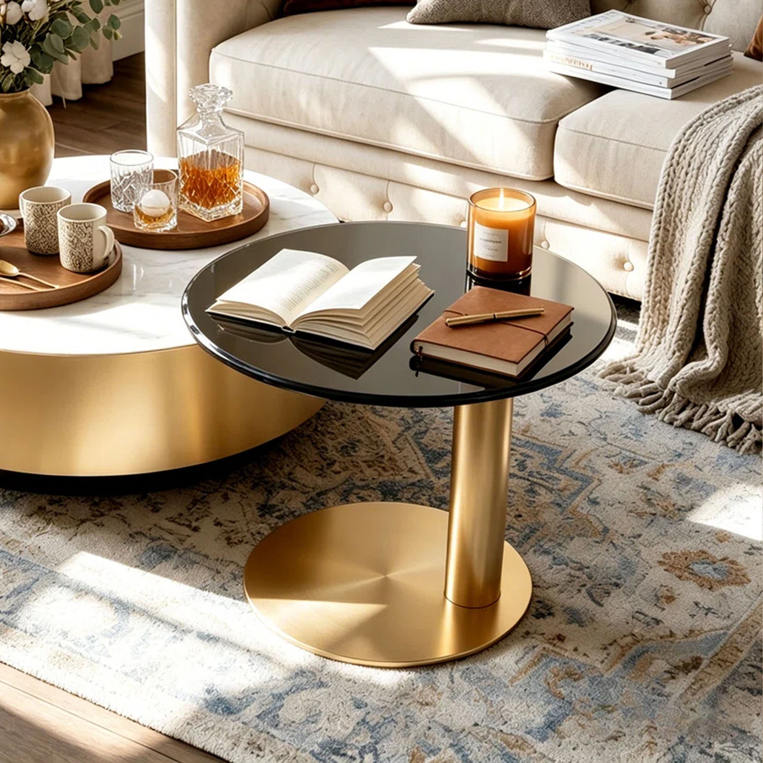 Modern Luxury Nesting Coffee Tables - Marble-Look Top with Gold Finish Base