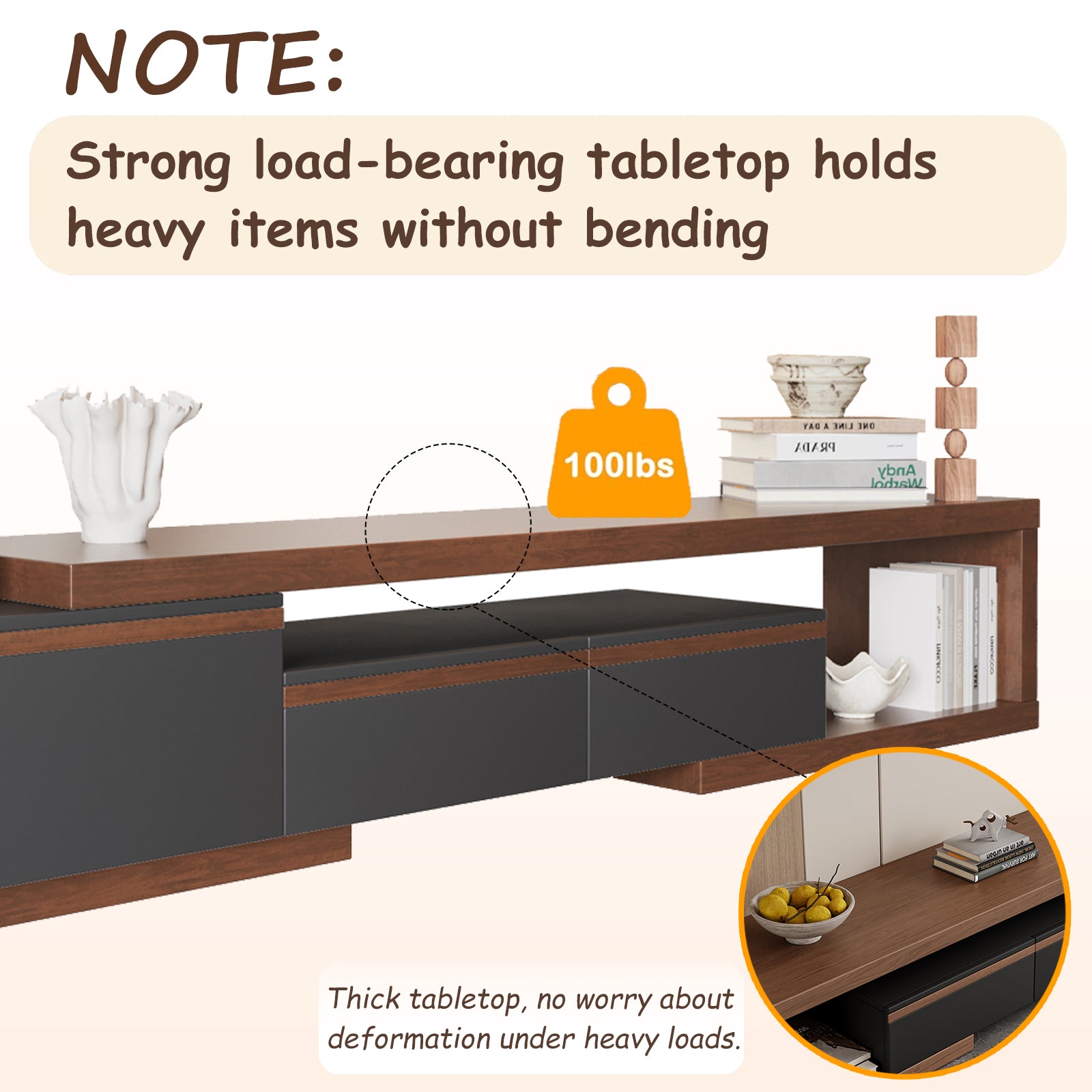 Adjustable-Length Modern Light Luxury TV Stand: Walnut Veneer Top & Spacious Storage