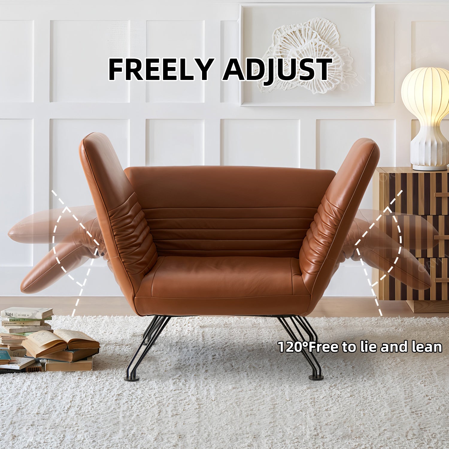 Adjustable Reclining Lounge Chair with Wax Pull-Up Leather Contact Surface