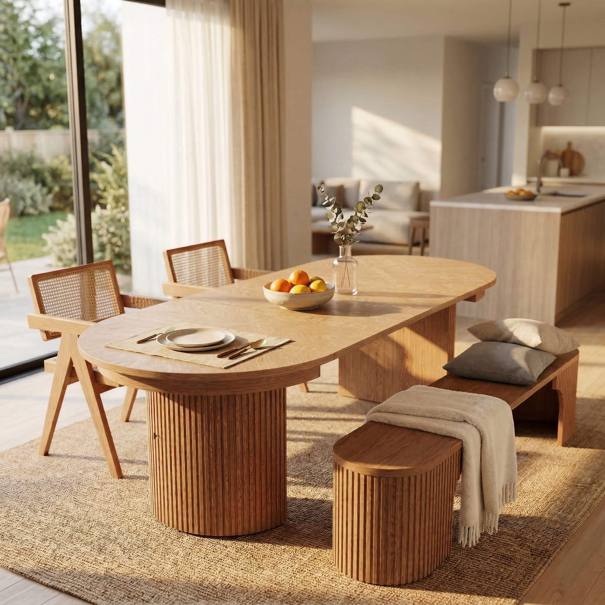 Solid Wood Extendable Dining Table and Bench Set, 45.27"–106.30", Seats 2–10 - View 5