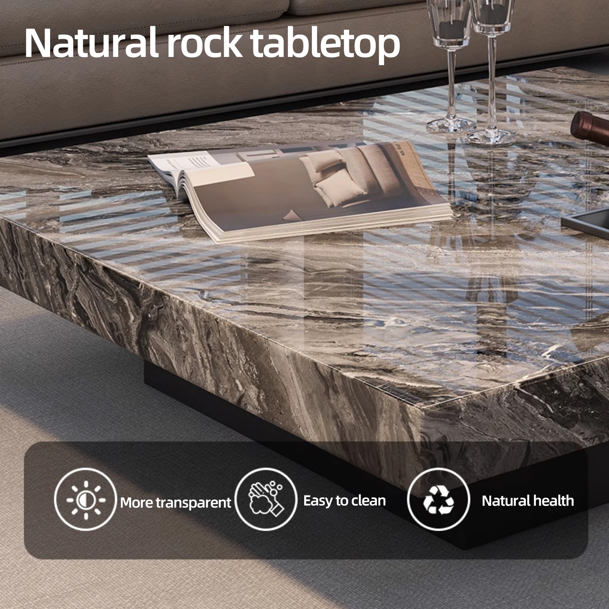 47.24" Square Faux Marble Coffee Table with Stainless Steel Base