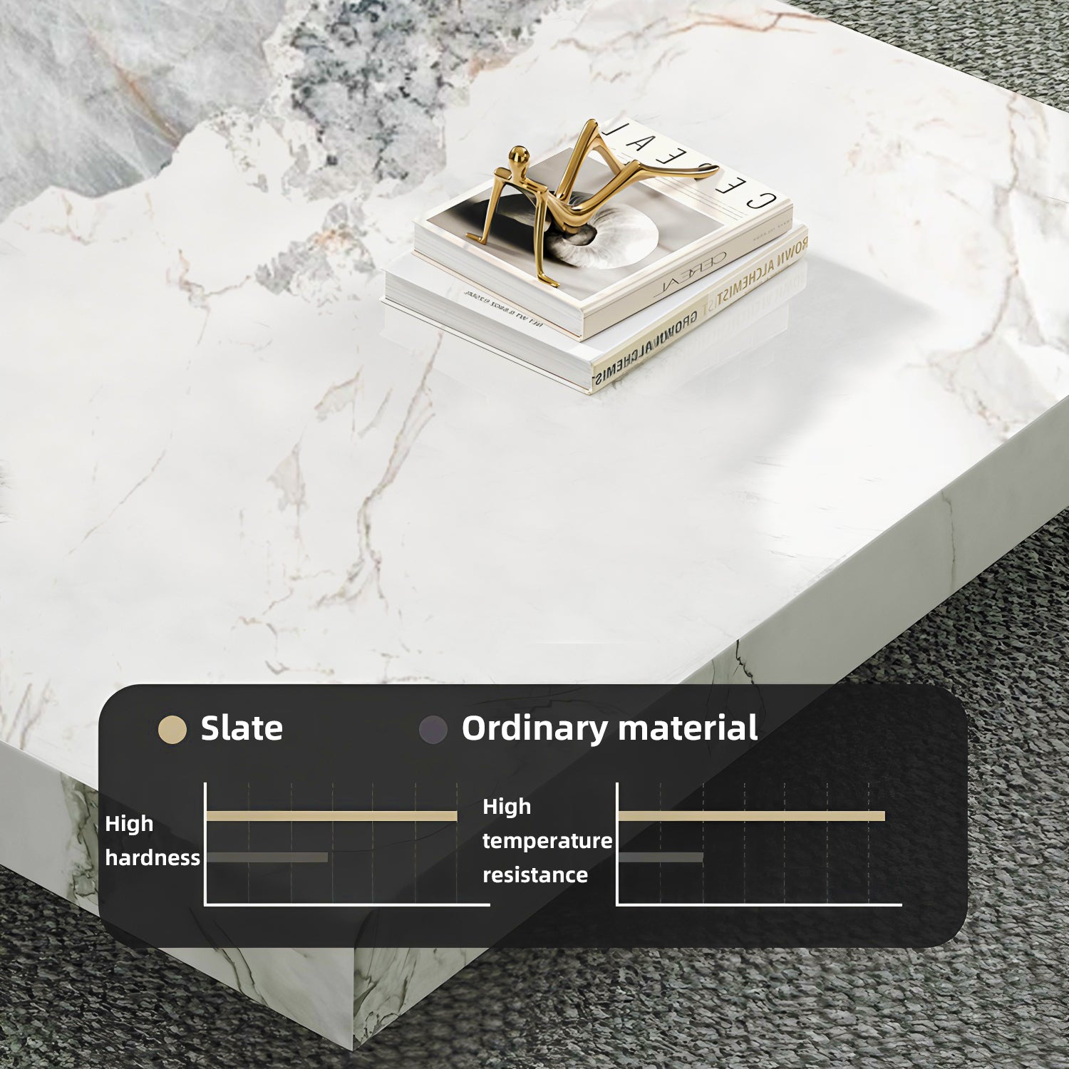 47.24" Square Faux Marble Coffee Table with Stainless Steel Base