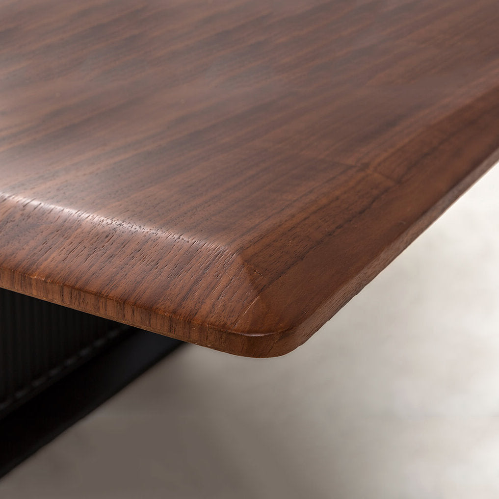 58" Wide Solid Wood Transforming Coffee Table, Square to Rectangle Fluted Base, Mid-Century Modern, Walnut Finish - View 14