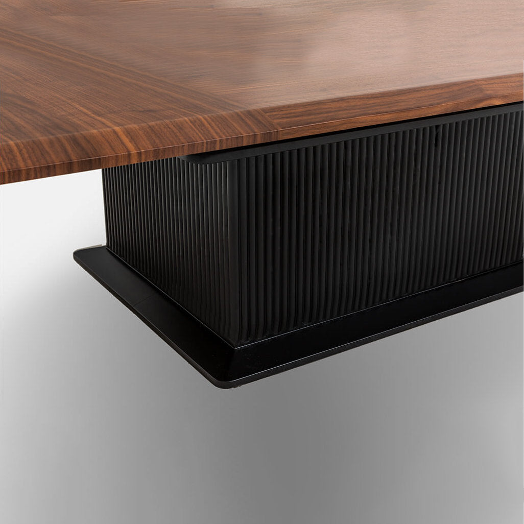 58" Wide Solid Wood Transforming Coffee Table, Square to Rectangle Fluted Base, Mid-Century Modern, Walnut Finish - View 15