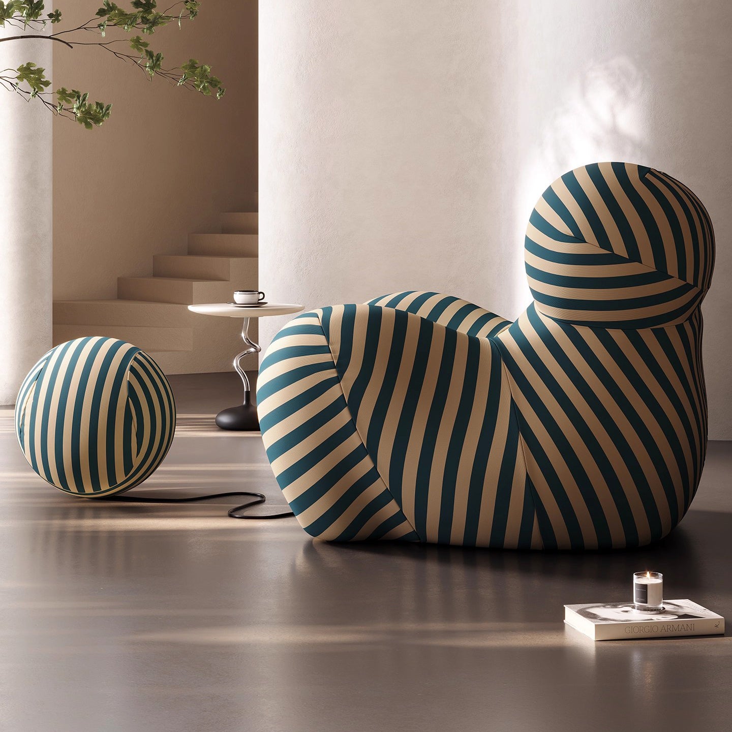 Cloud-Shaped Accent Chair with Ottoman