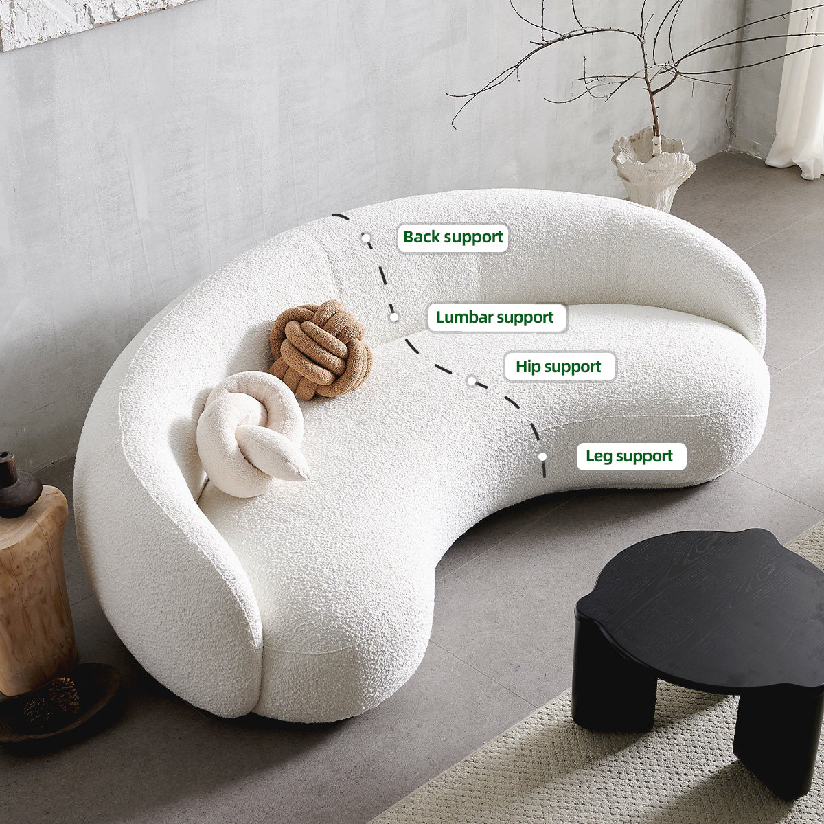 Cashew Curved Sofa in White