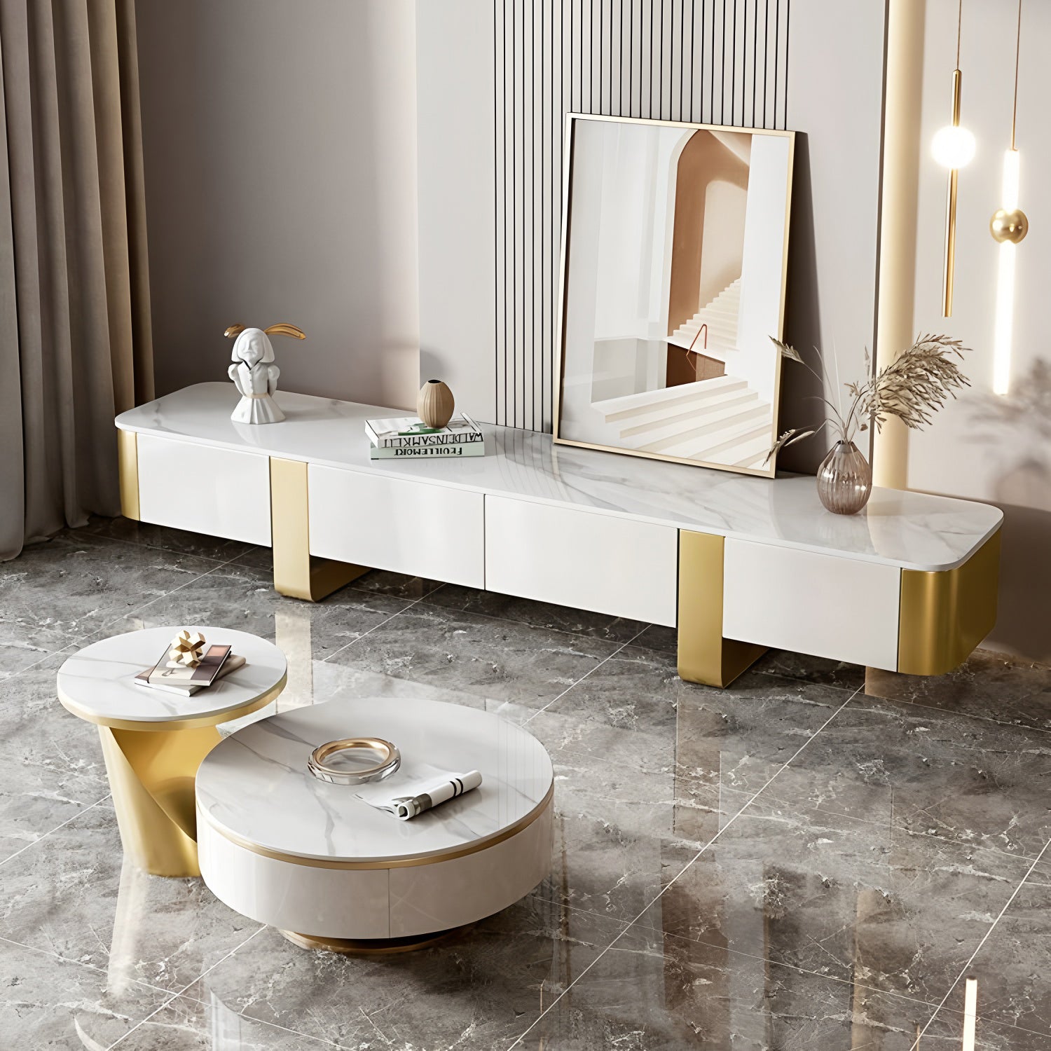 78.74" Modern TV Stand with Gold Legs