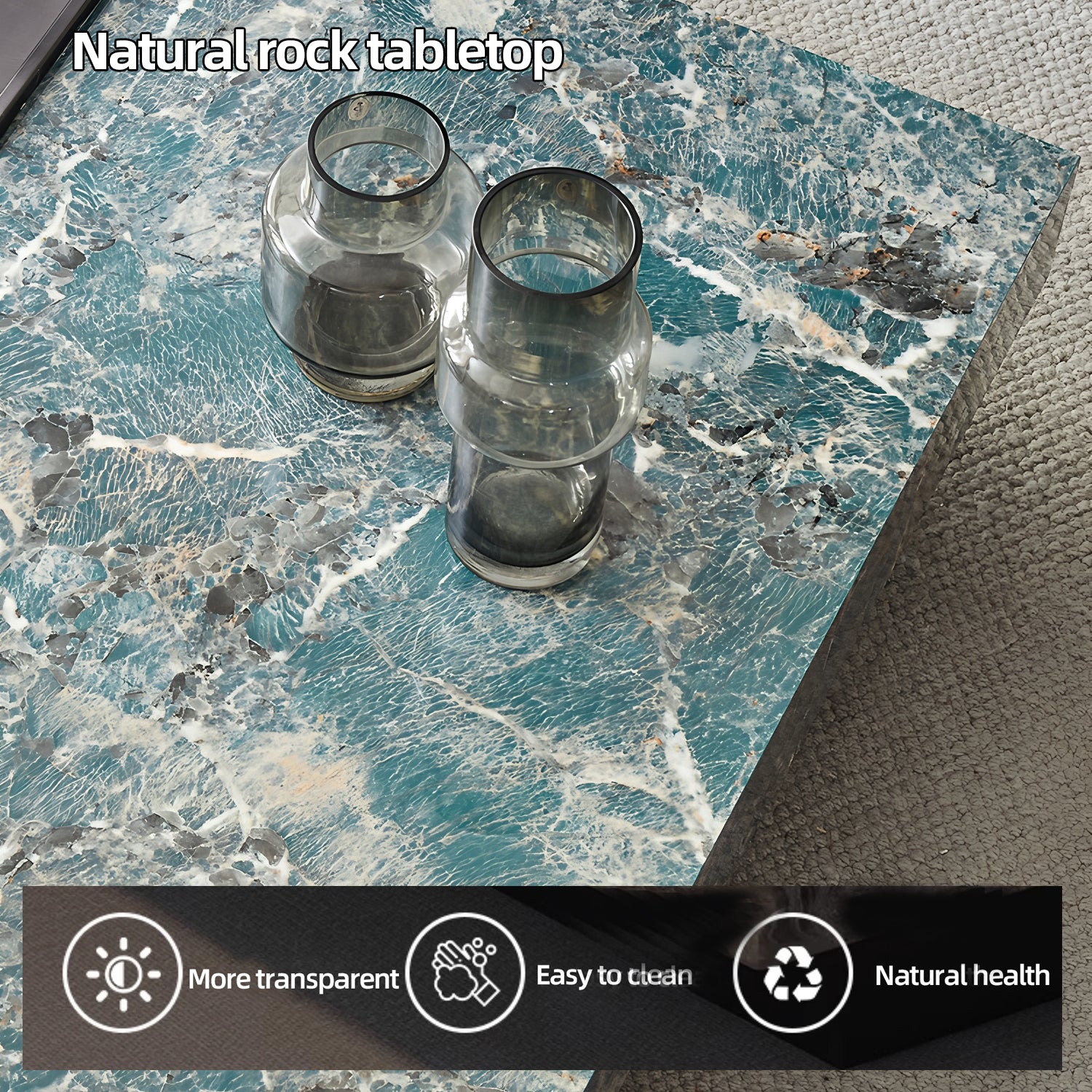 47.24" Square Faux Marble Coffee Table with Stainless Steel Base