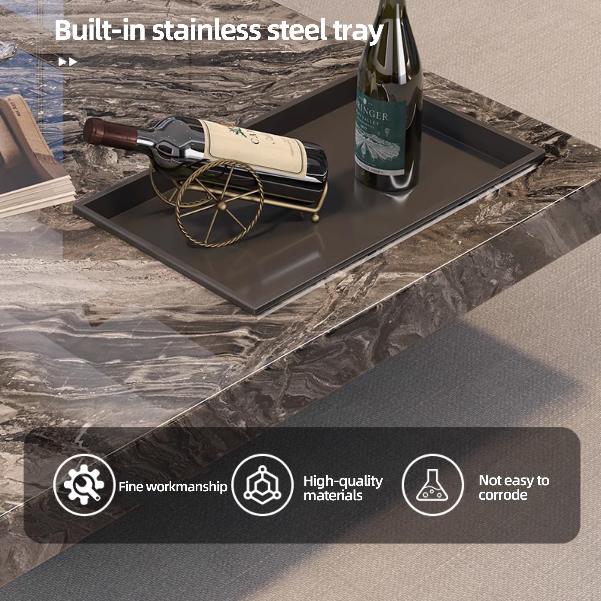 47.24" Square Faux Marble Coffee Table with Stainless Steel Base