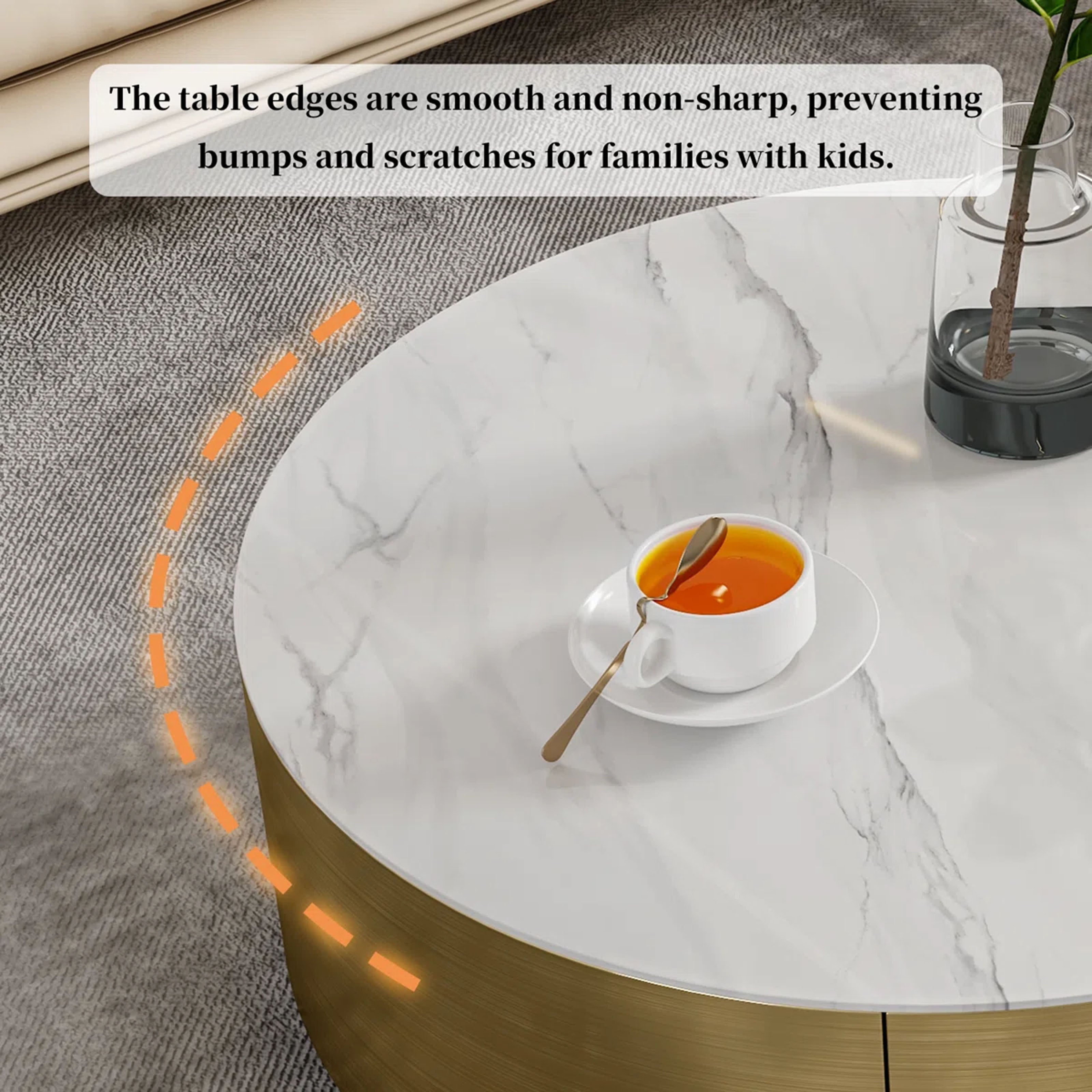 Modern Luxury Nesting Coffee Tables - Marble-Look Top with Gold Finish Base