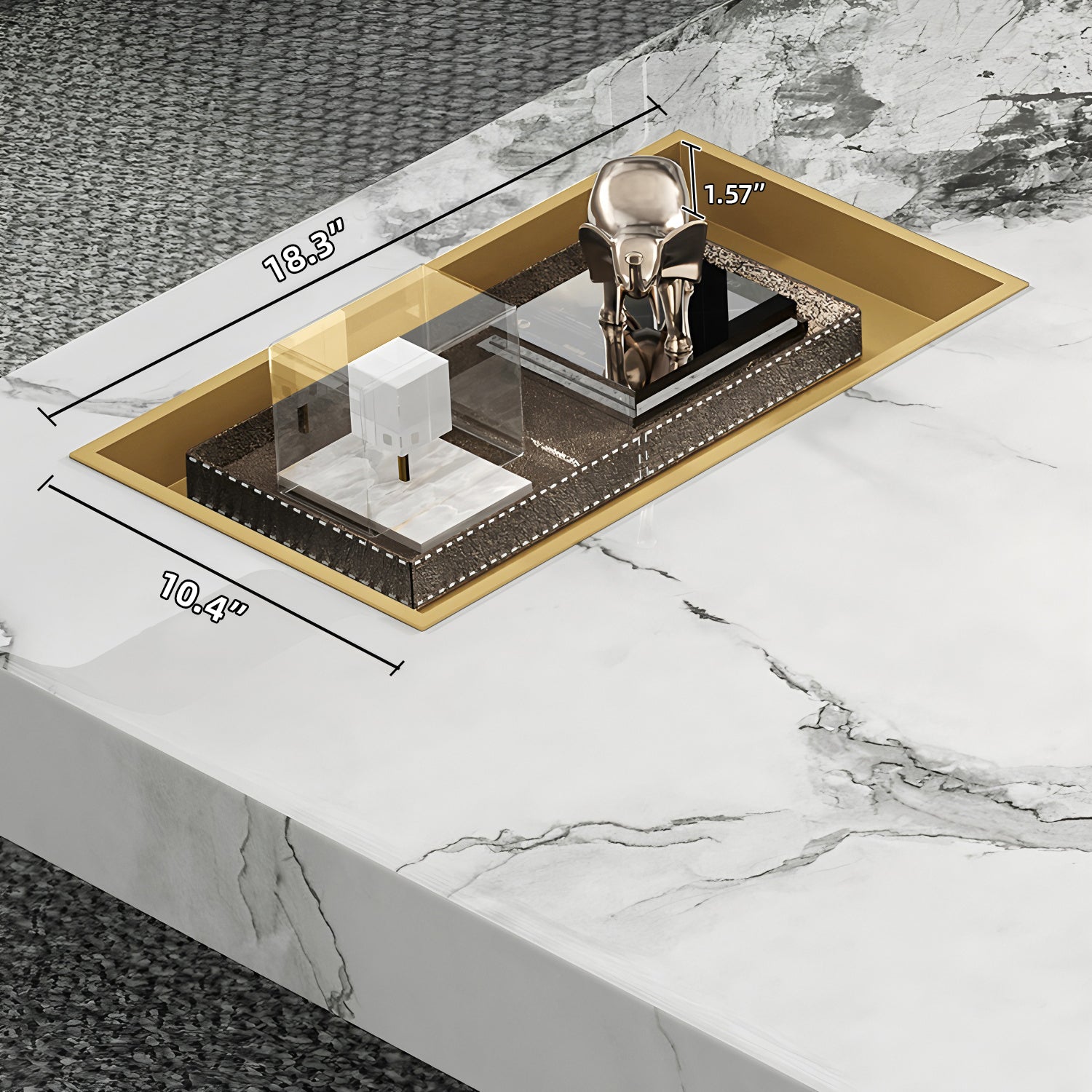 47.24" Square Faux Marble Coffee Table with Stainless Steel Base