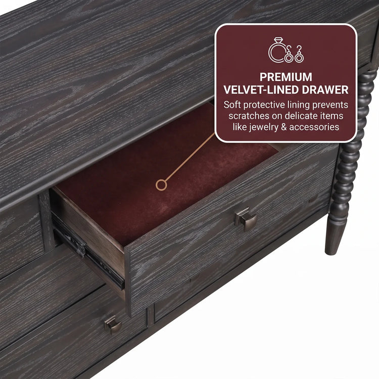 60" Wood Dresser with 7 Drawers, Traditional Rectangular Storage Chest with Lined Drawer Bottoms