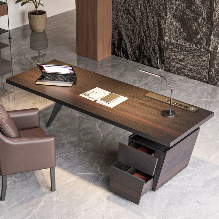 Asymmetrical executive desk with two floating drawers