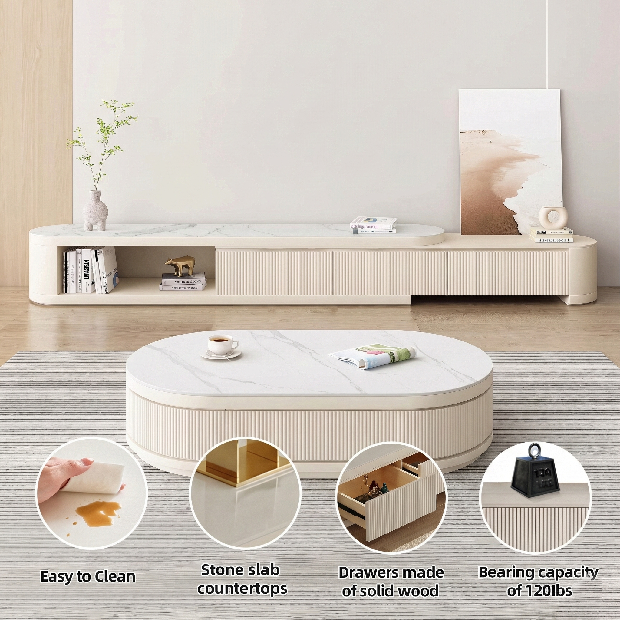 Extendable TV Stand with Storage Drawers