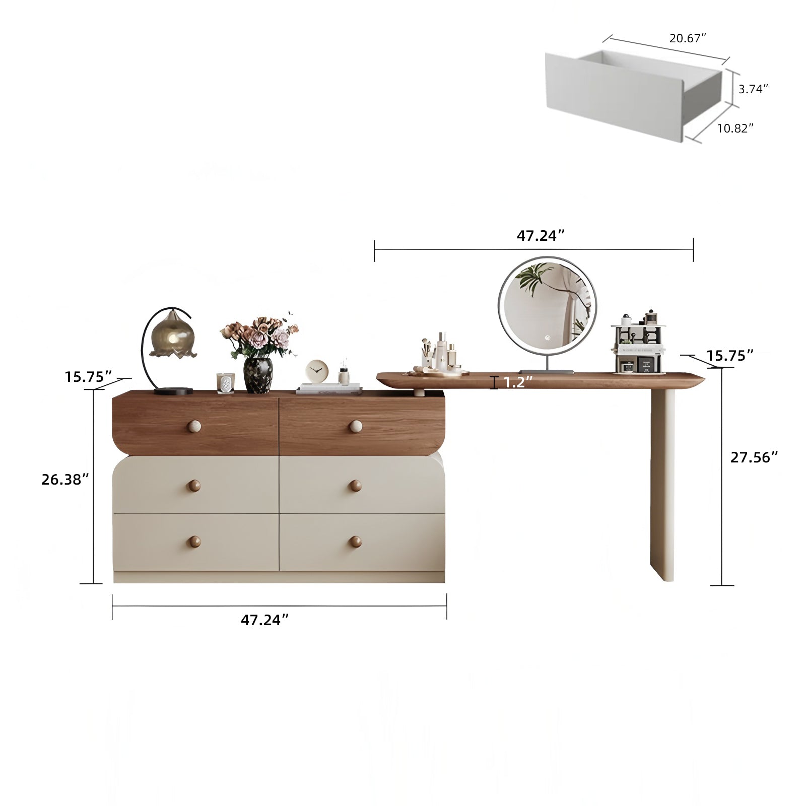 Expandable Makeup Vanity Desk with 6 Drawers and Adjustable 47.24-90 Inch Width - View 5