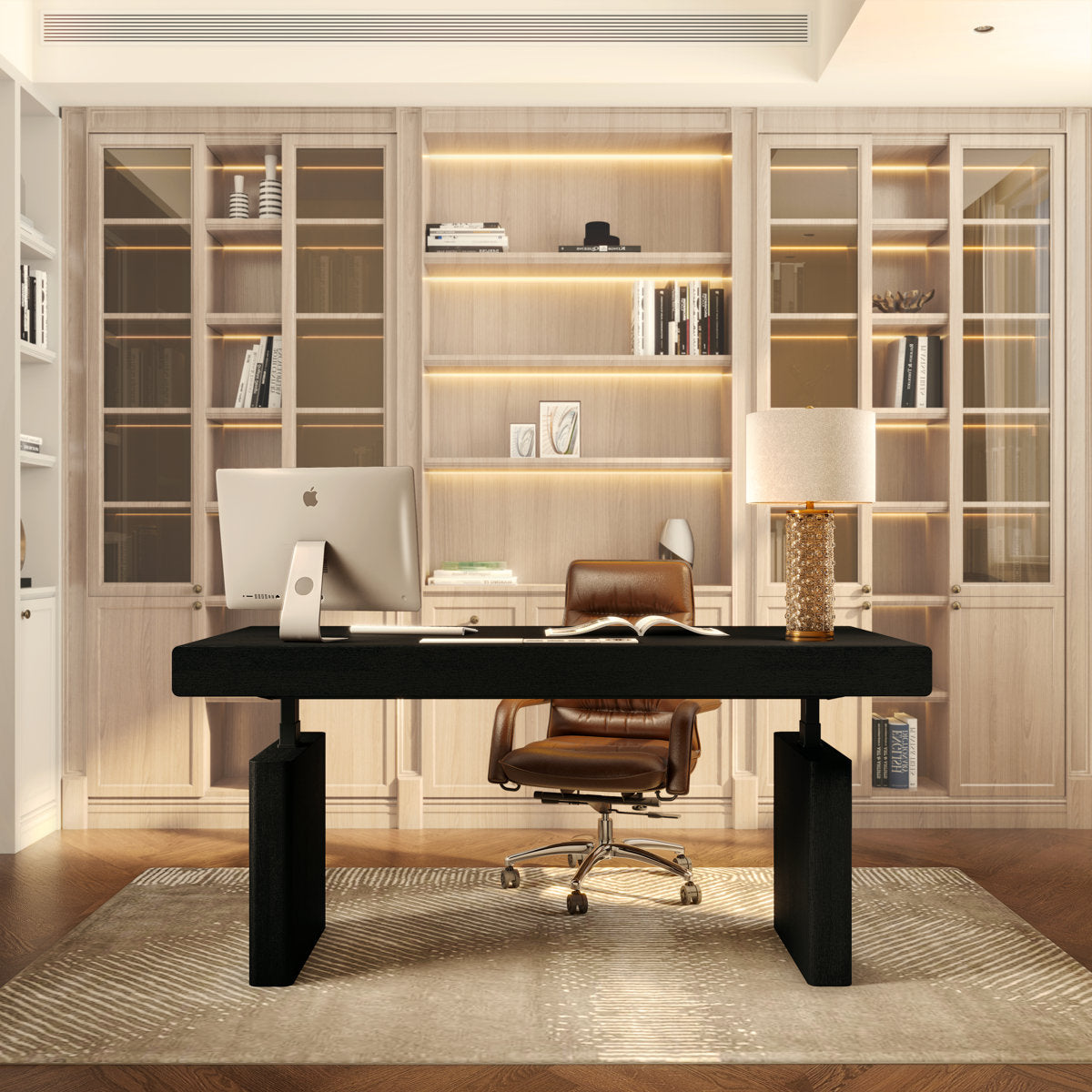 70.9" Electric Height-Adjustable Executive Desk with 4 Push-to-Open Drawers and Built-In Power Outlet - View 1