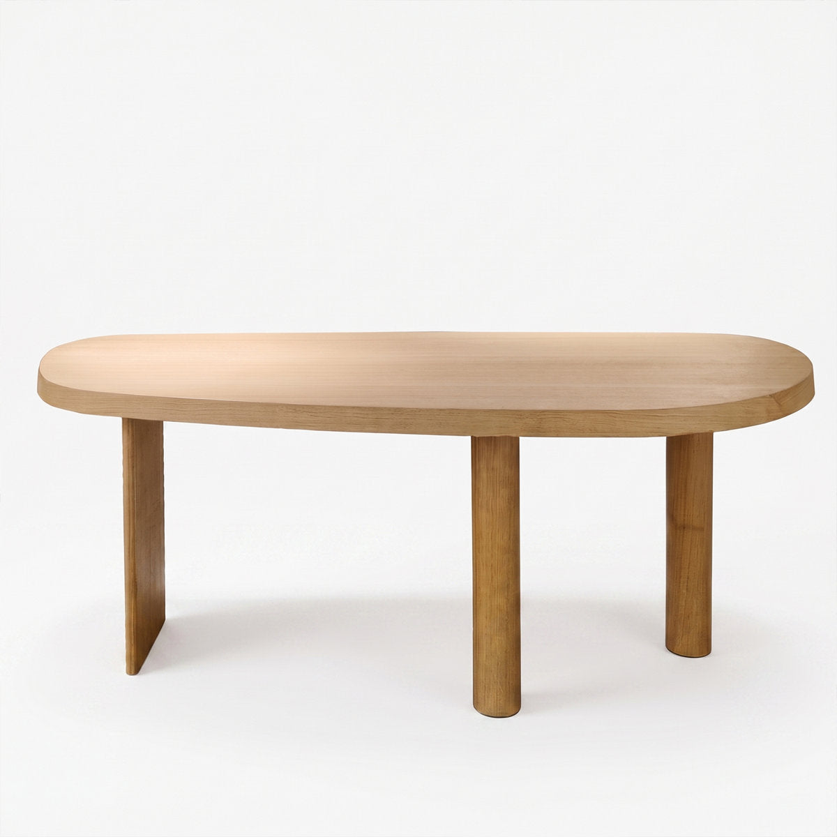 70.9" Solid Wood Curved Executive Desk in Natural Finish with Sculptural Three-Leg Base – View 1