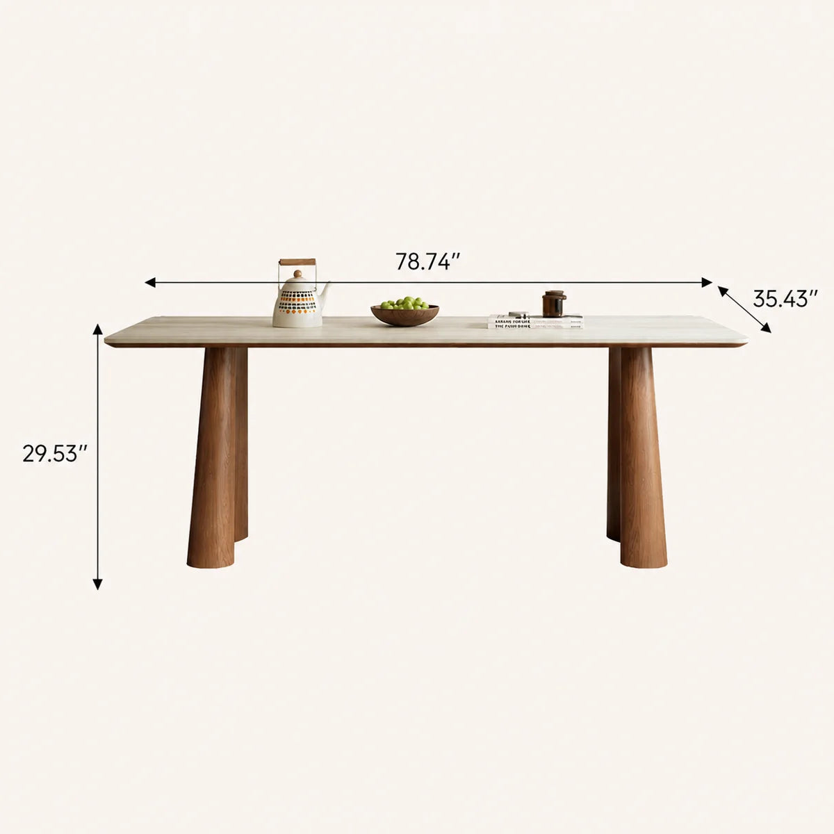 Slate dining table with a wood base, 78.74 inches long