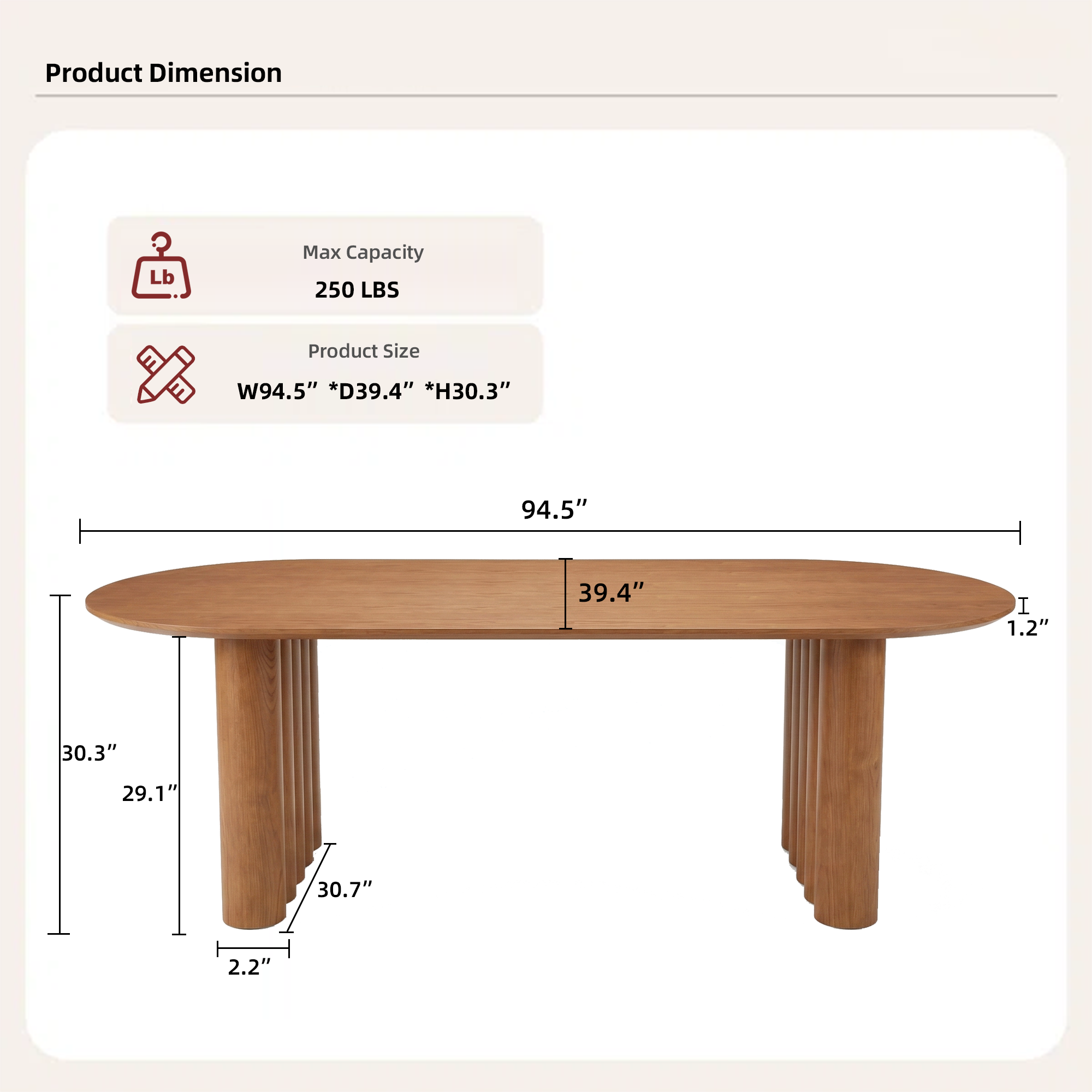 Oval Solid Wood Dining Table, Seats 8-10
