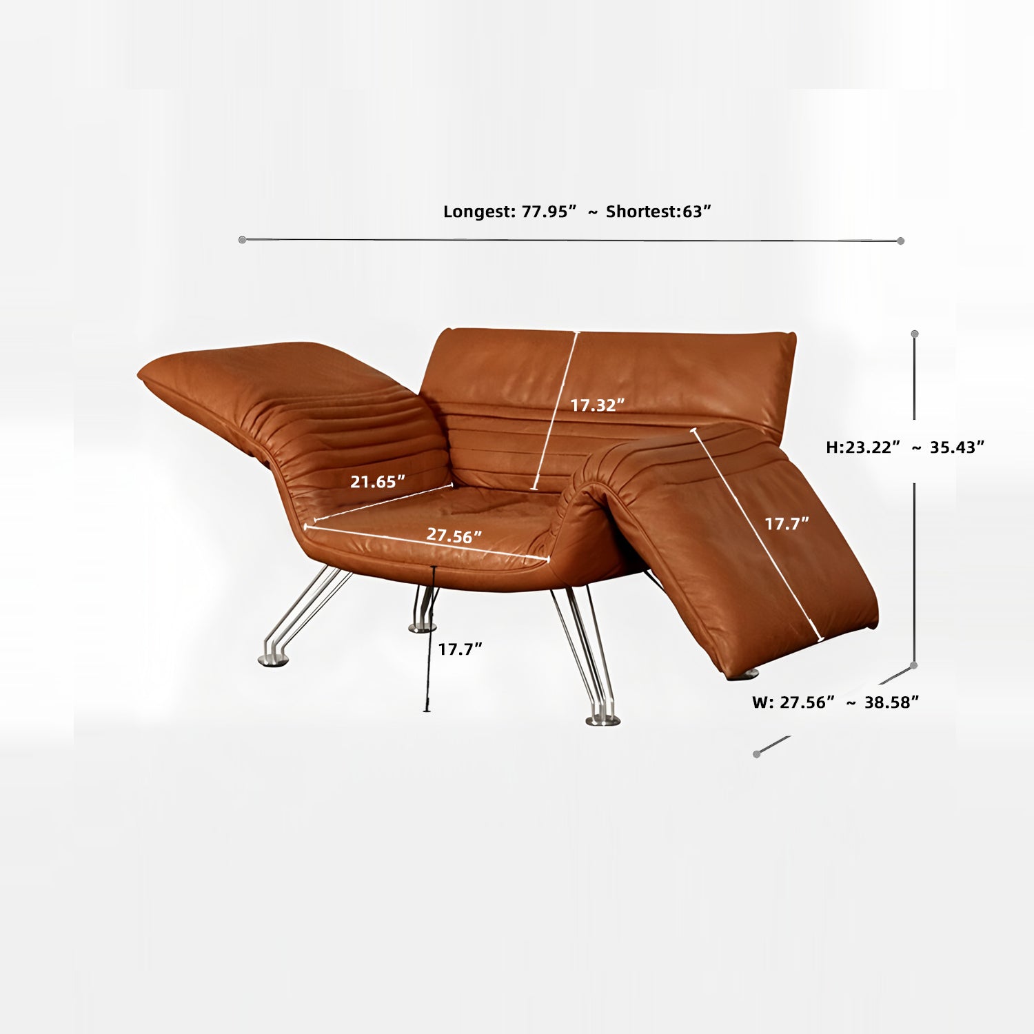 Adjustable Reclining Lounge Chair with Wax Pull-Up Leather Contact Surface