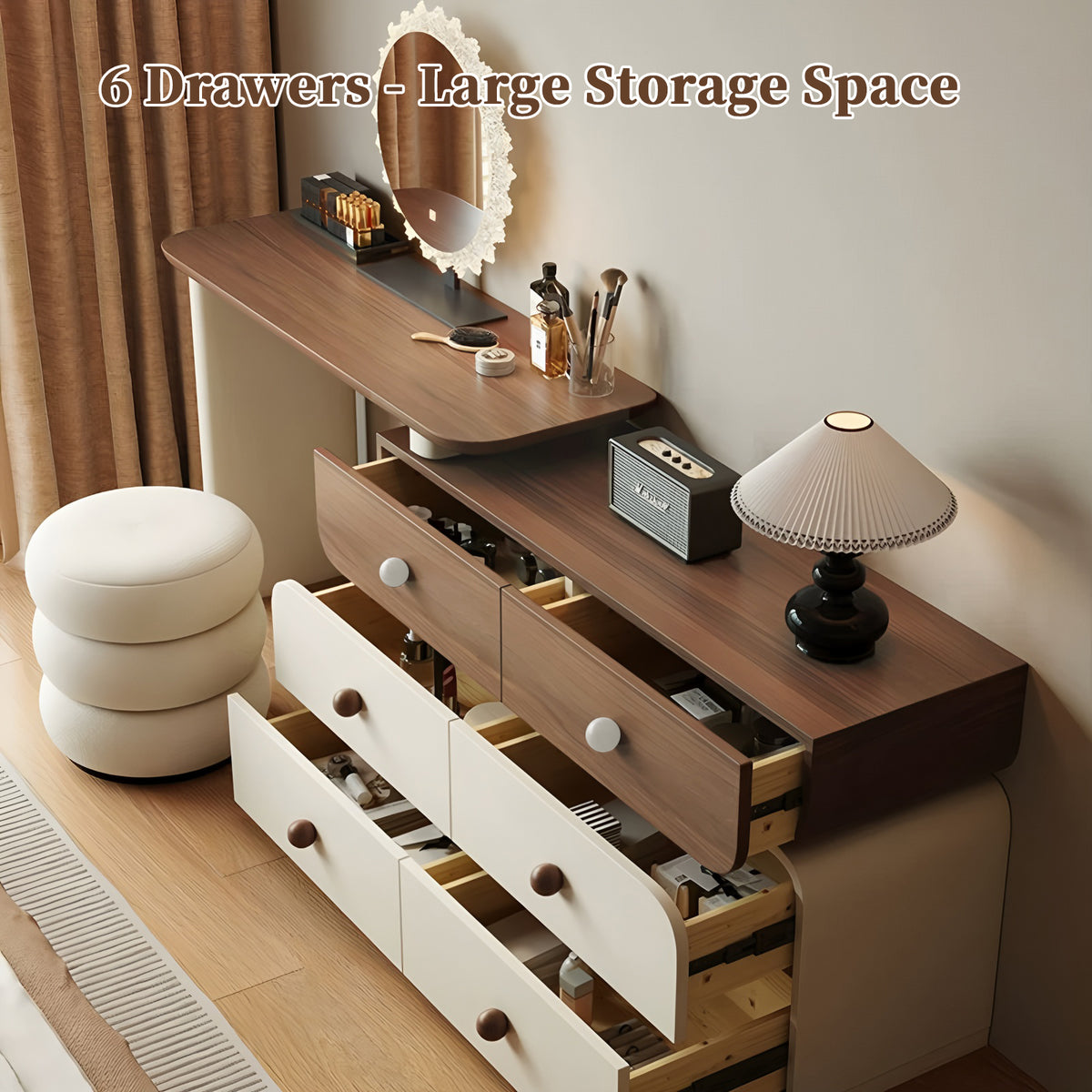 Expandable Makeup Vanity Desk with 6 Drawers and Adjustable 47.24-90 Inch Width - View 6