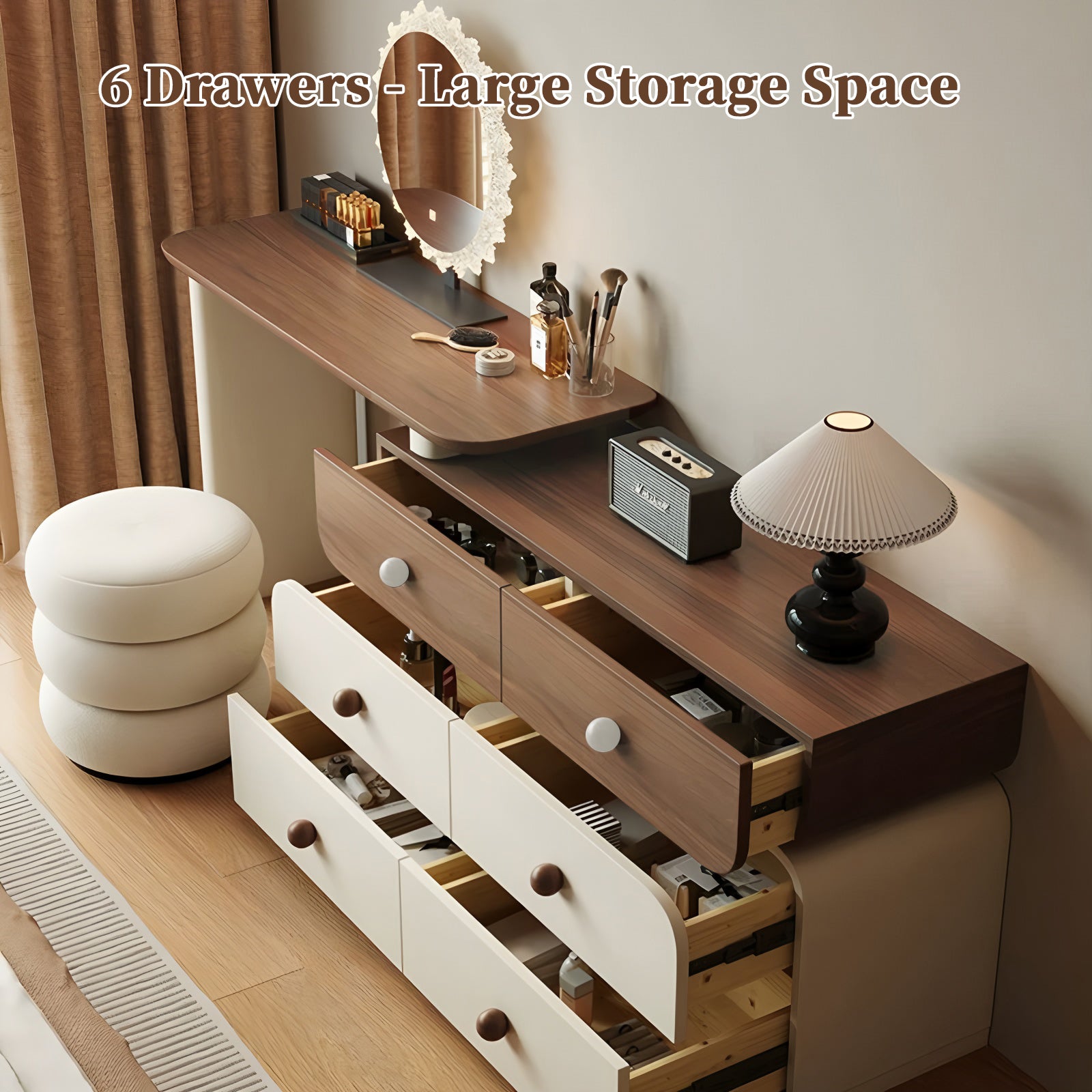 Expandable Makeup Vanity Desk with 6 Drawers and Adjustable 47.24-90 Inch Width - View 6
