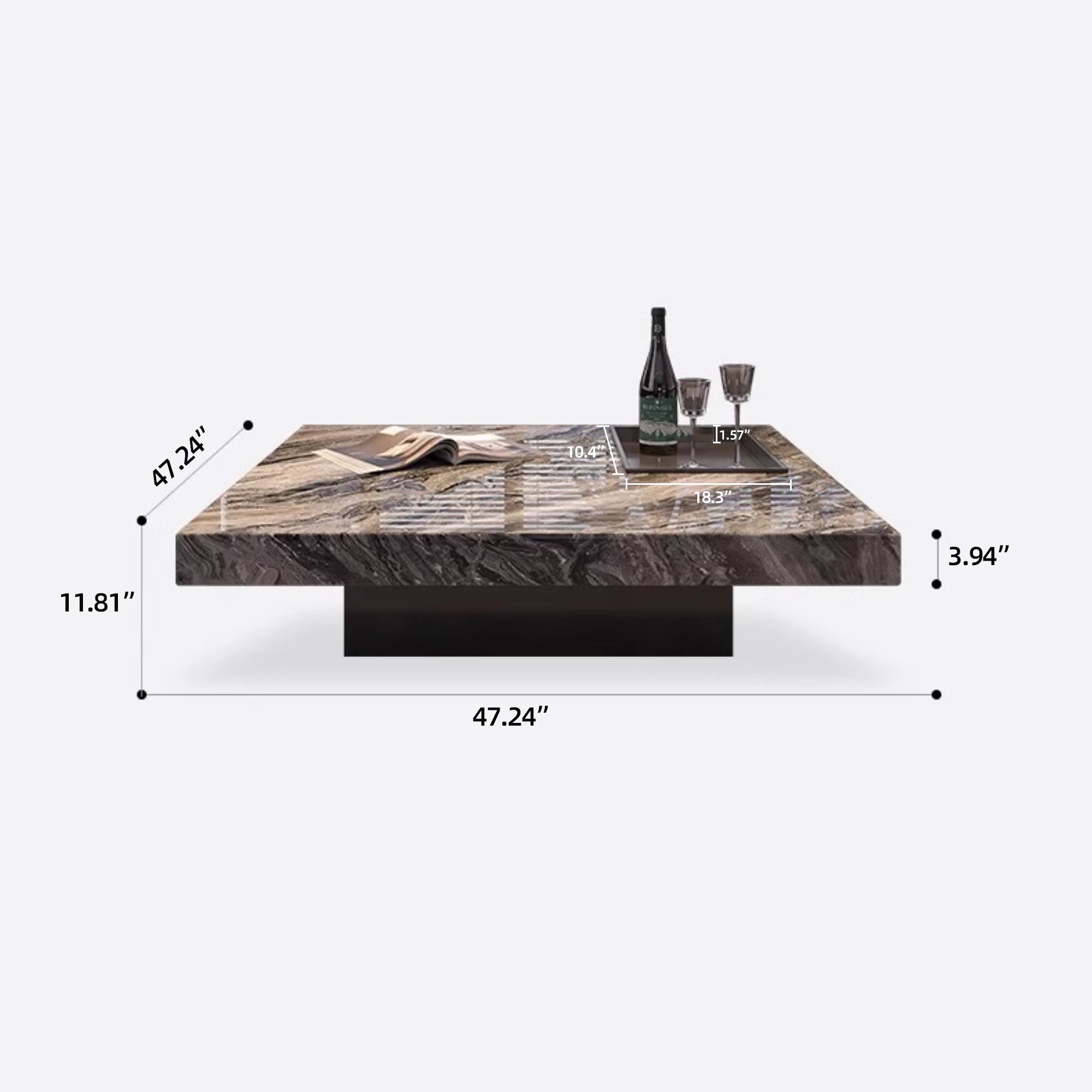 47.24" Square Faux Marble Coffee Table with Stainless Steel Base
