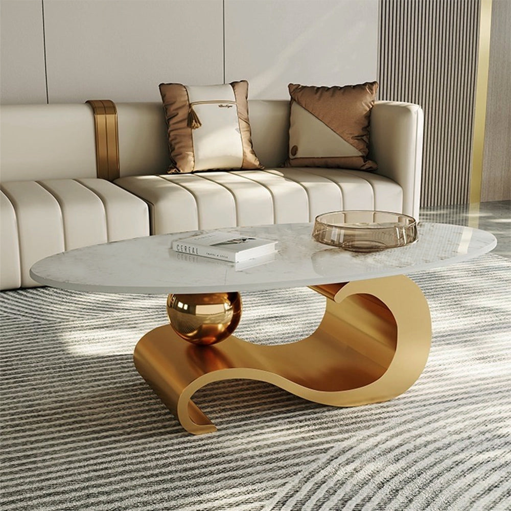White Oval Coffee Table with Musical Note Base