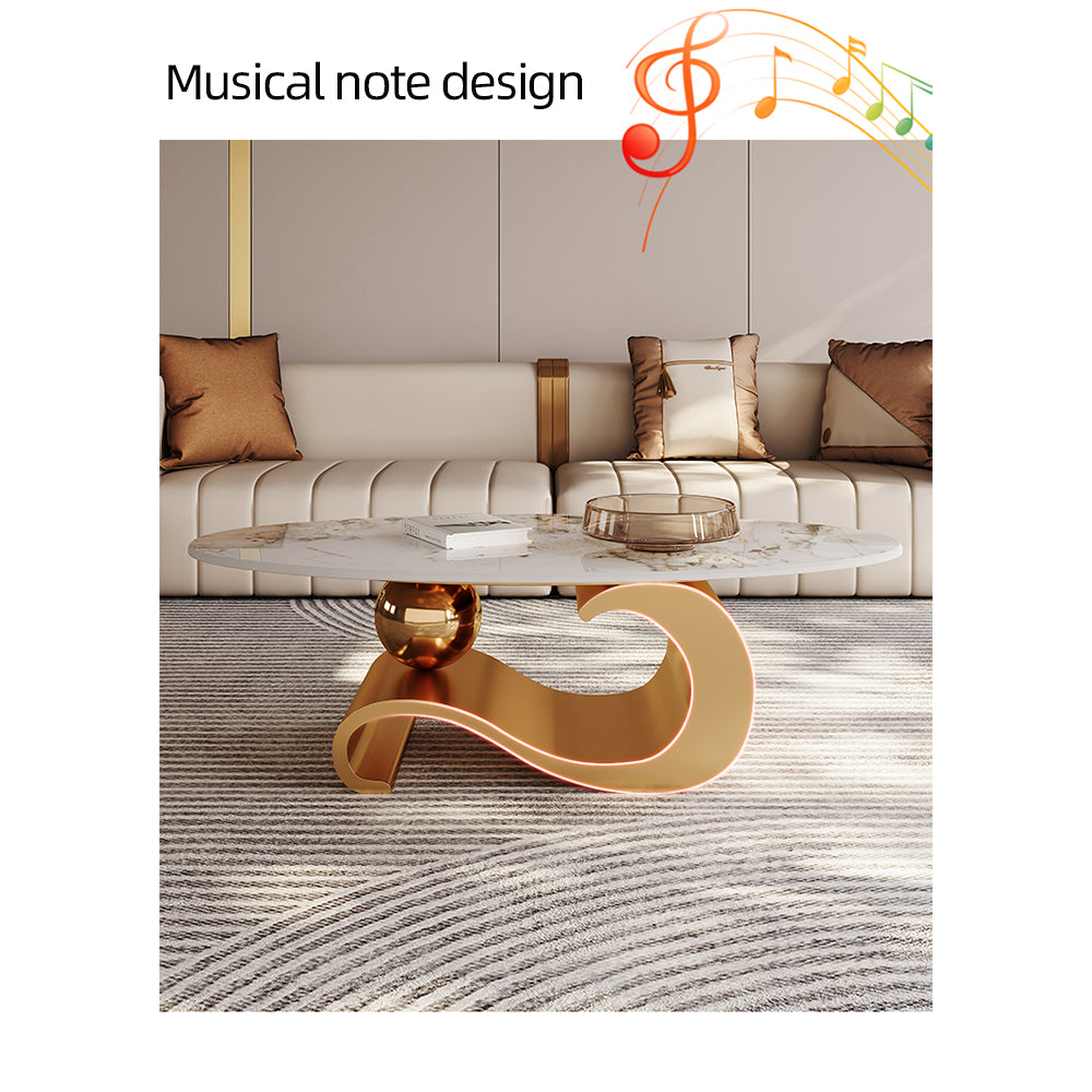 White Oval Coffee Table with Musical Note Base