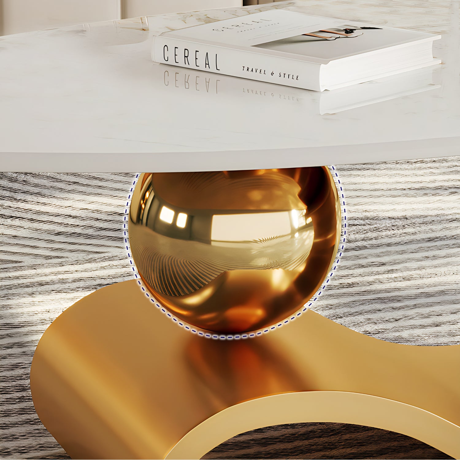 51.2" Oval Faux Marble Coffee Table with Musical-Note Stainless Steel Base
