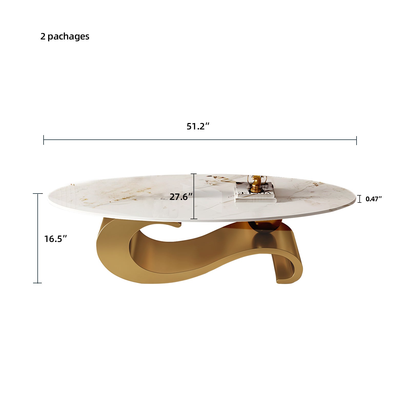 51.2" Oval Faux Marble Coffee Table with Musical-Note Stainless Steel Base