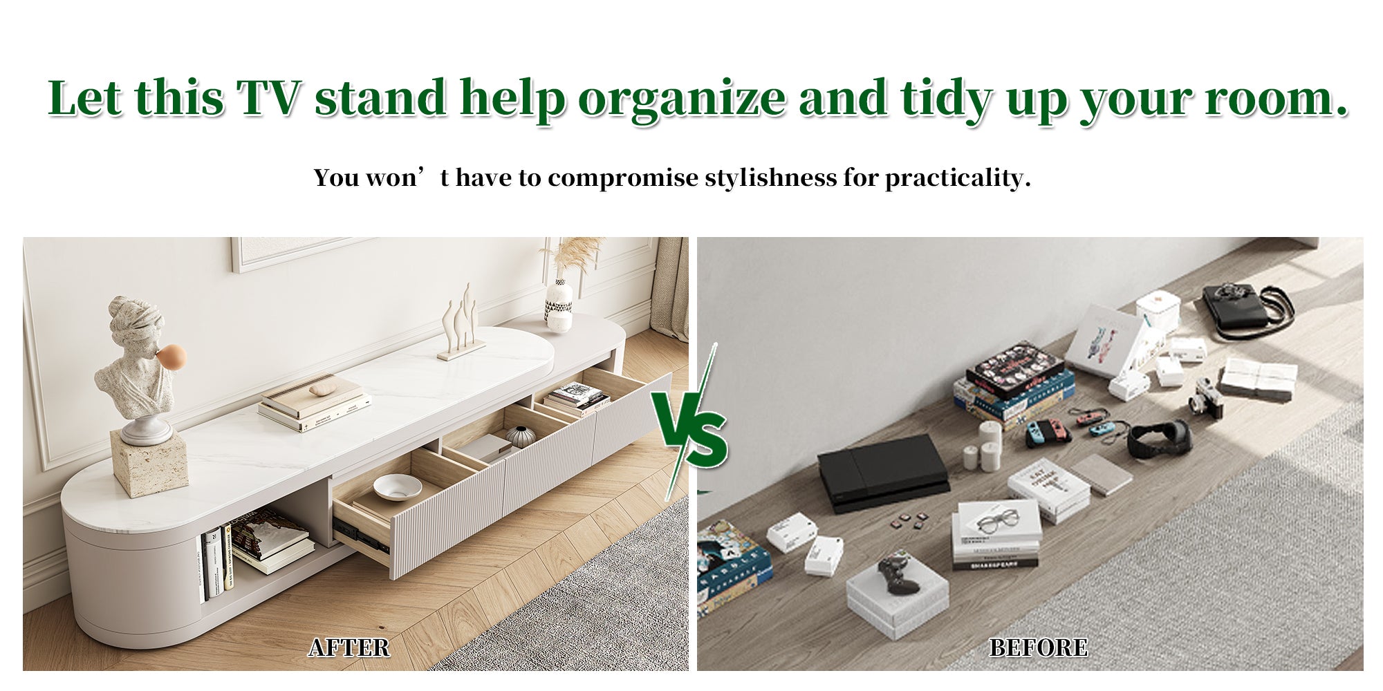 Extendable TV Stand with Storage Drawers