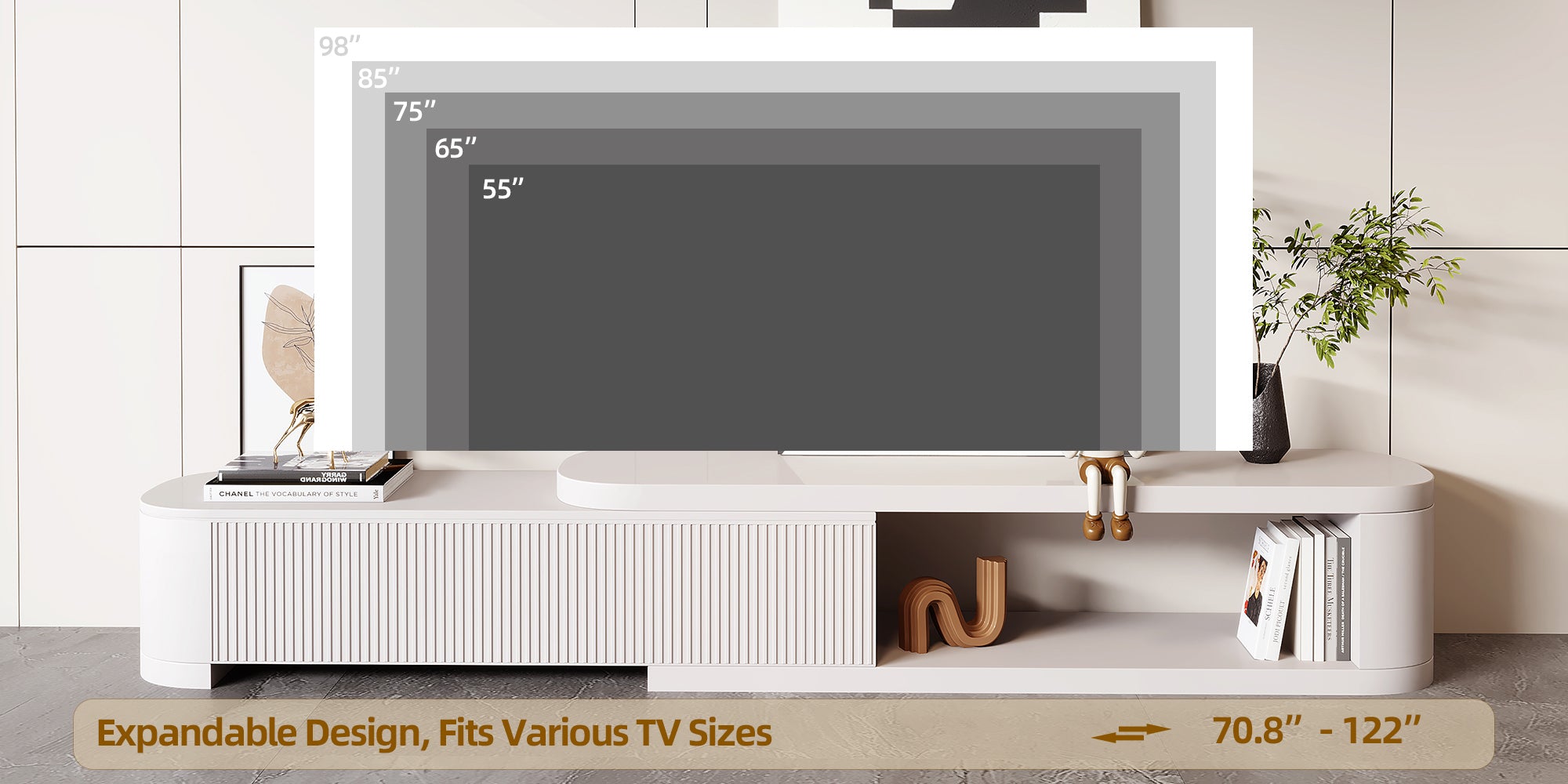 Extendable TV Stand with Storage Drawers