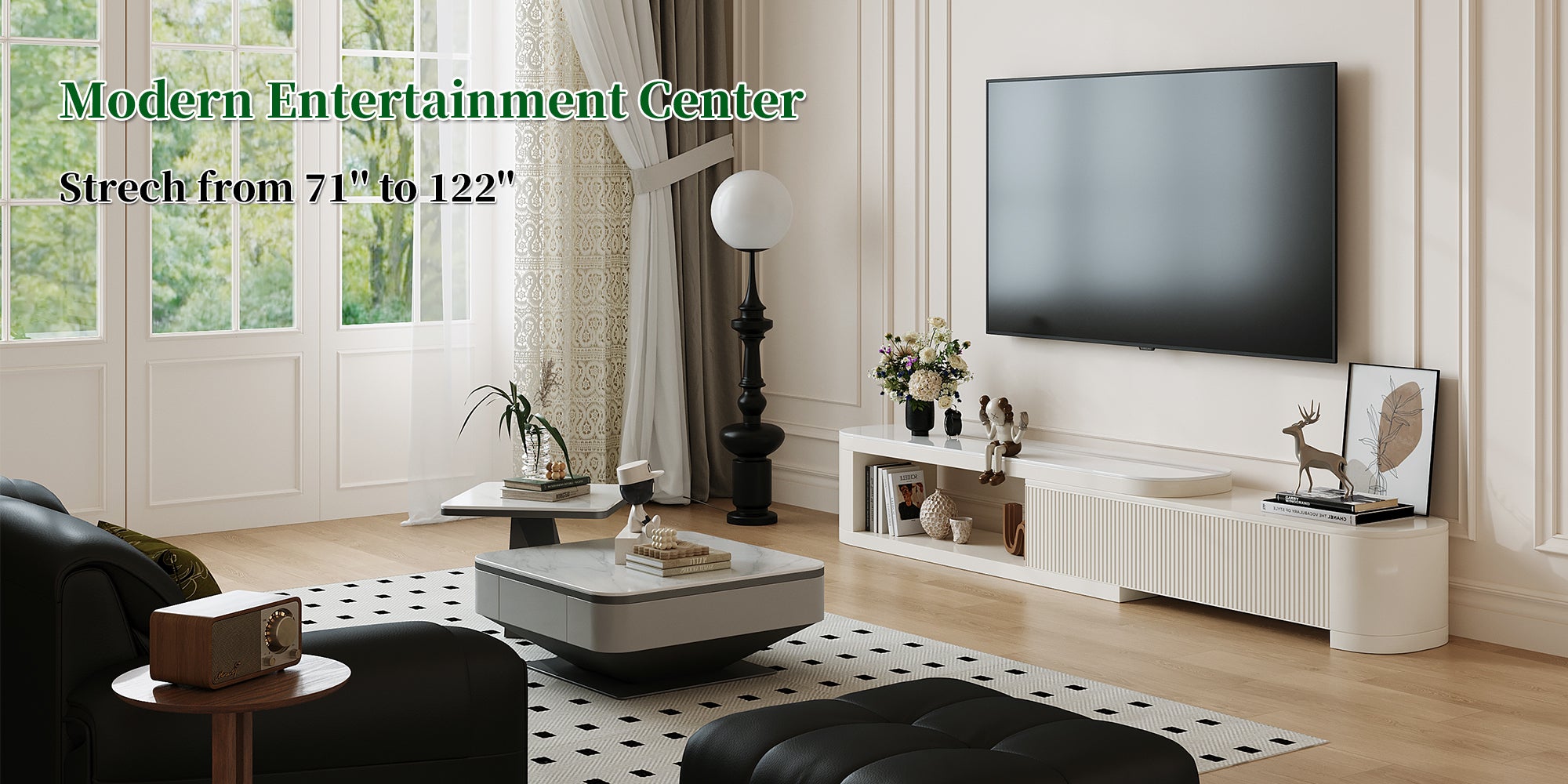Extendable TV Stand with Storage Drawers