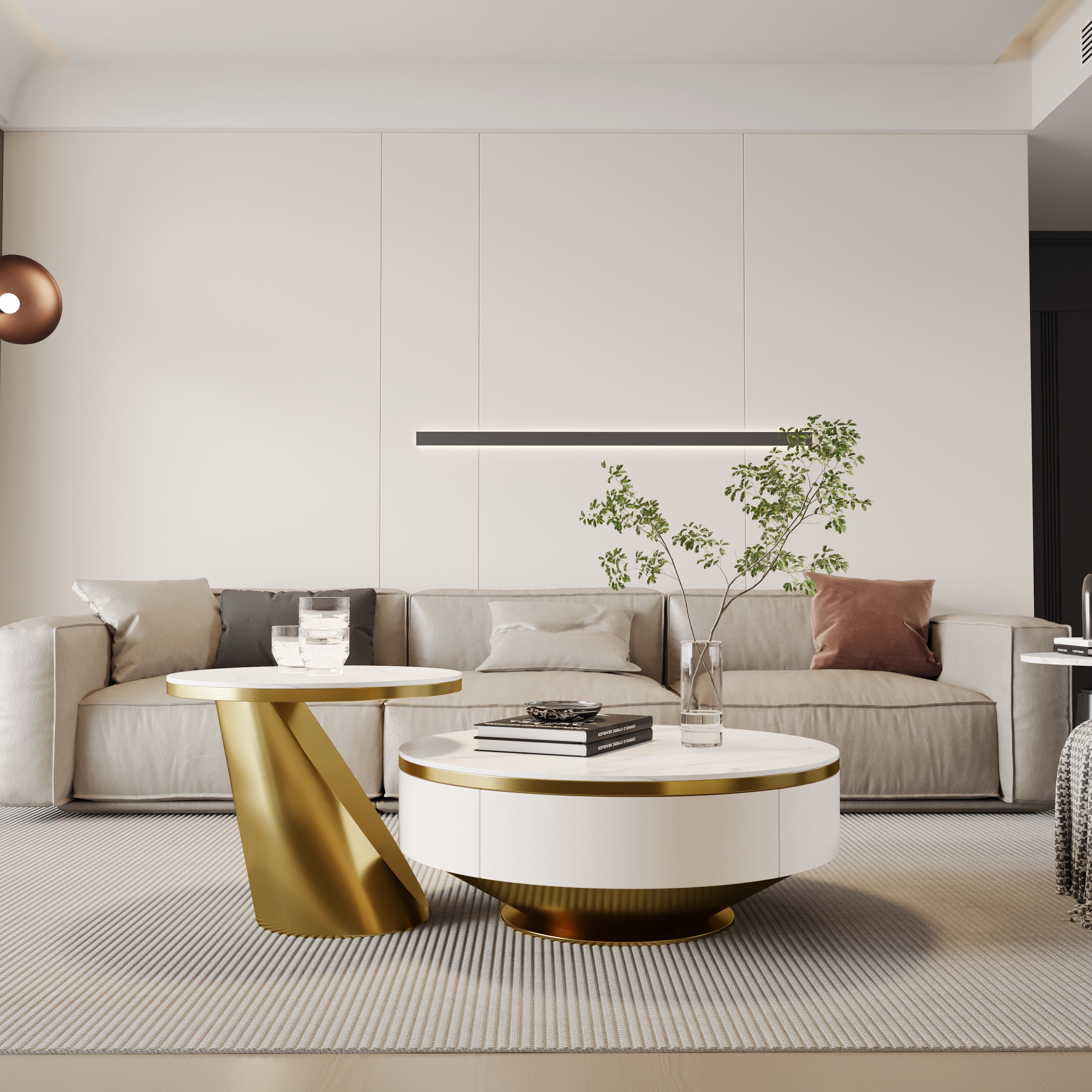 Nesting Round Coffee Table with 2 Drawers
