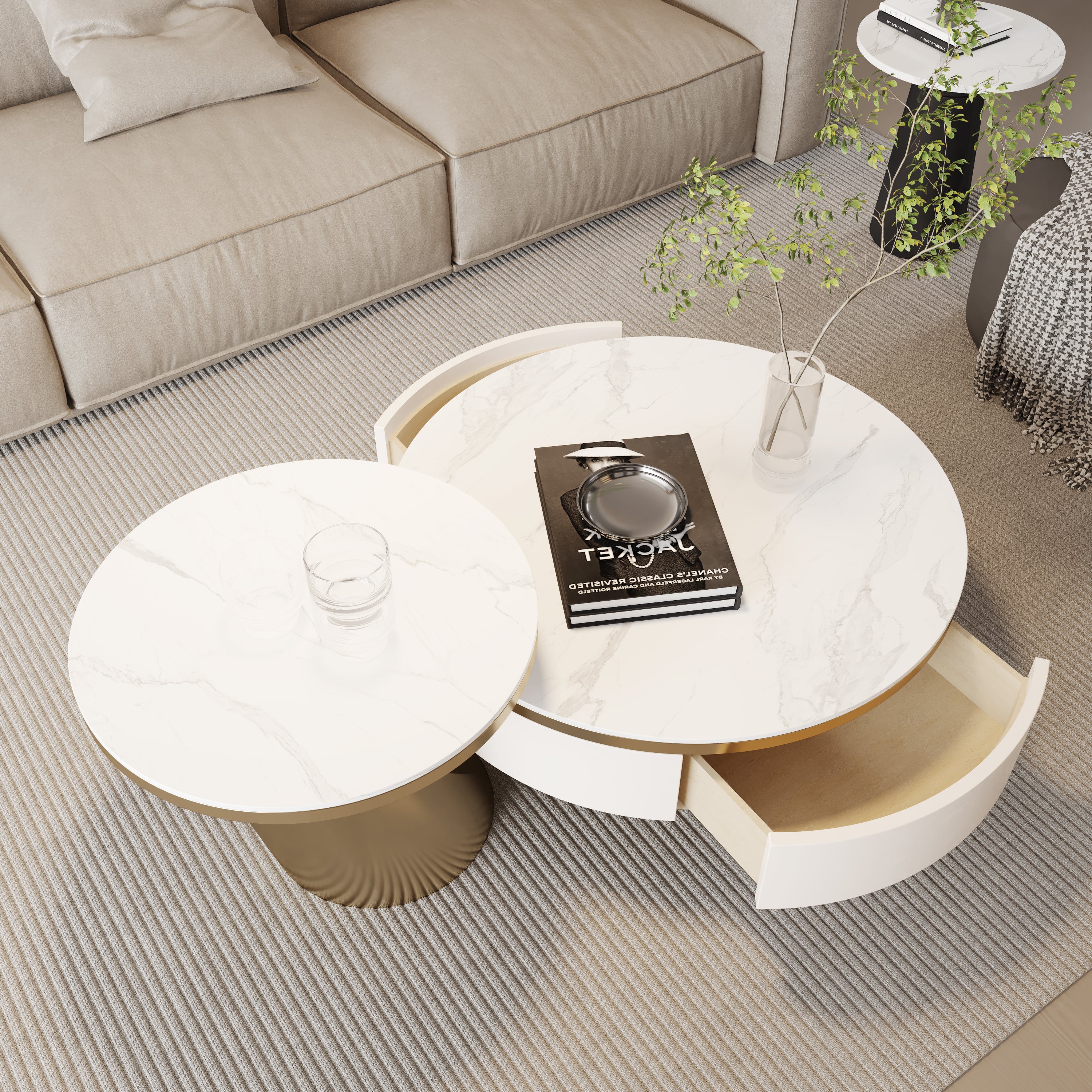 Nesting Round Coffee Table with 2 Drawers