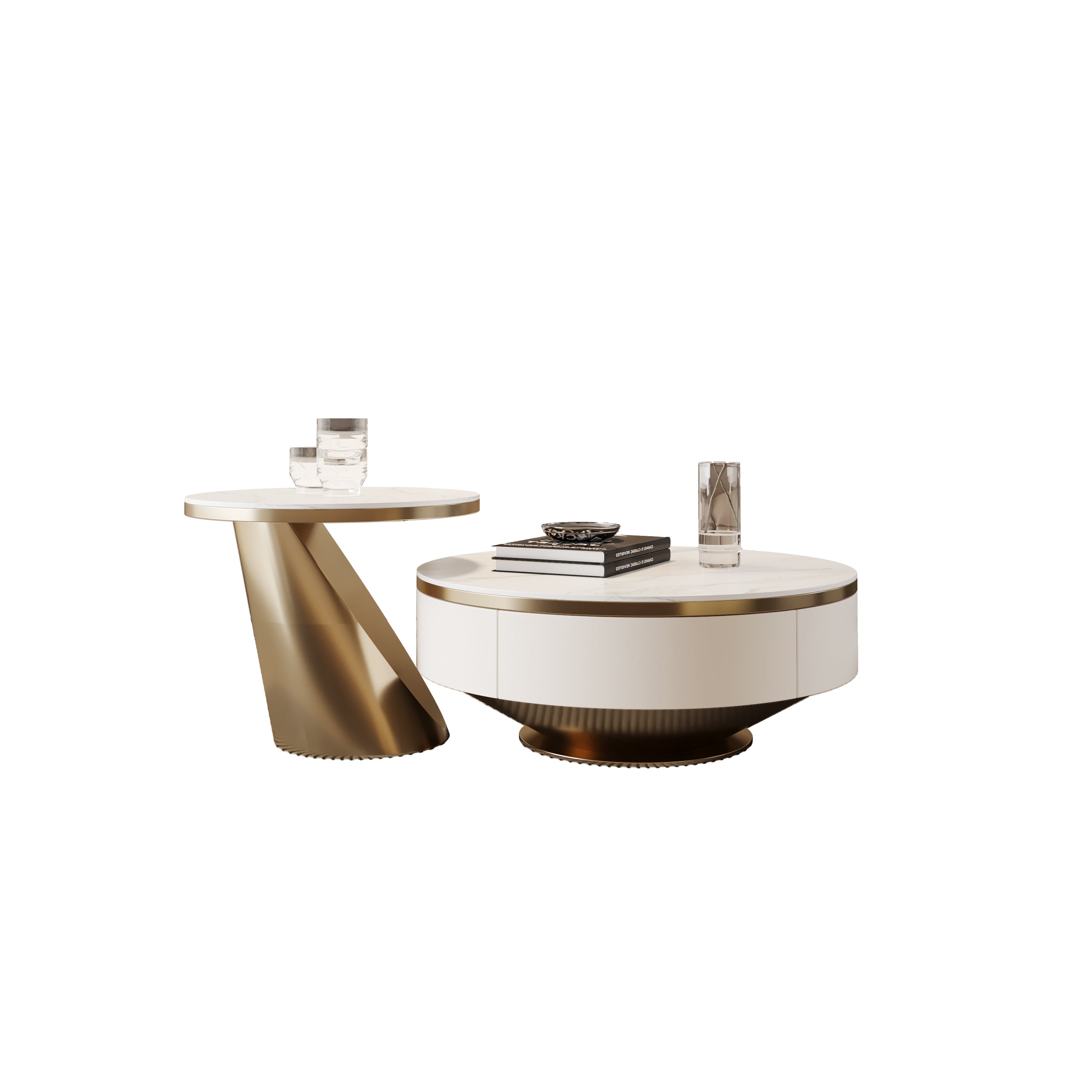 Nesting Round Coffee Table with 2 Drawers