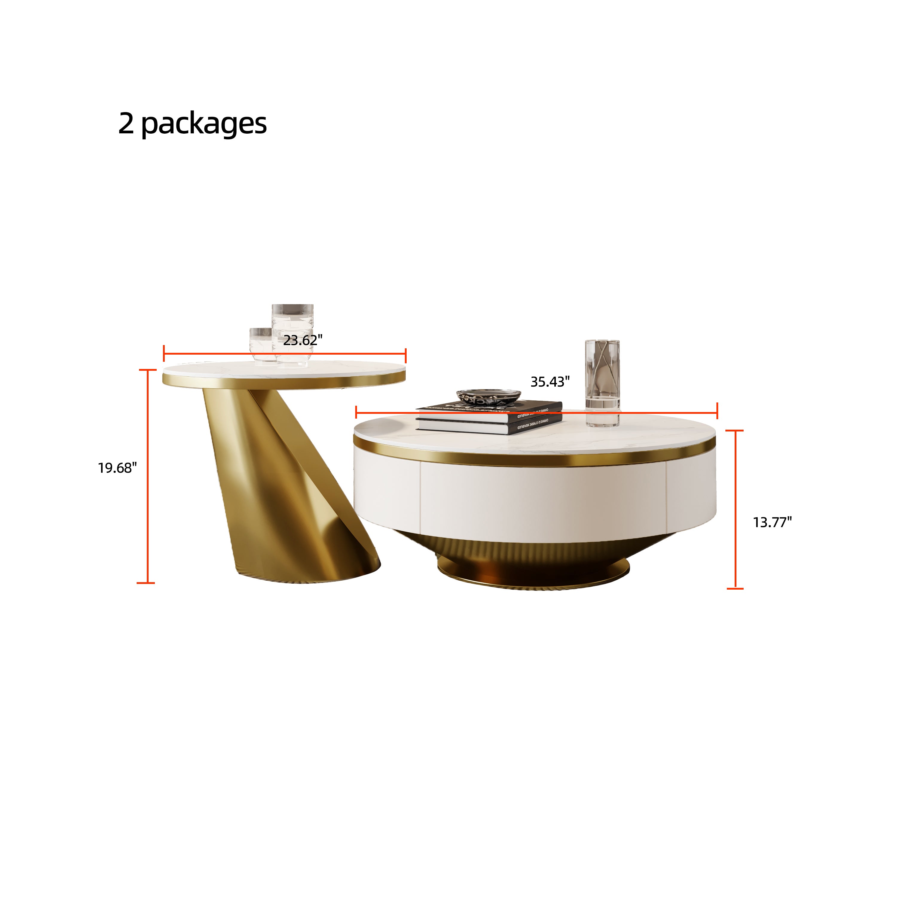 Nesting Round Coffee Table with 2 Drawers