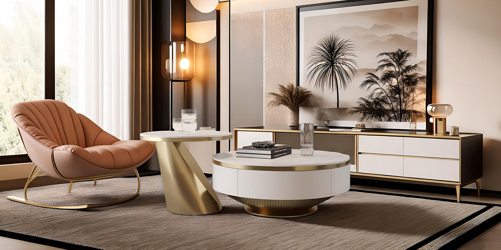 Nesting Round Coffee Table with 2 Drawers