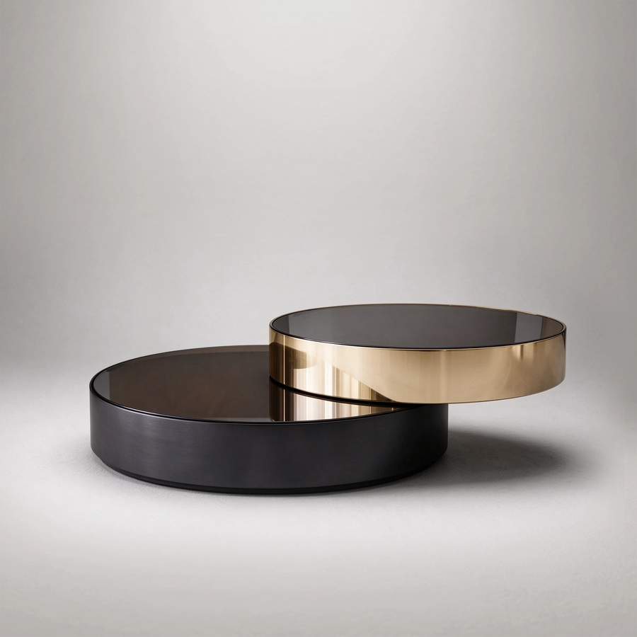 39.37" Round Rotating Coffee Table, 360° Tempered Glass Top with Stainless Steel Base