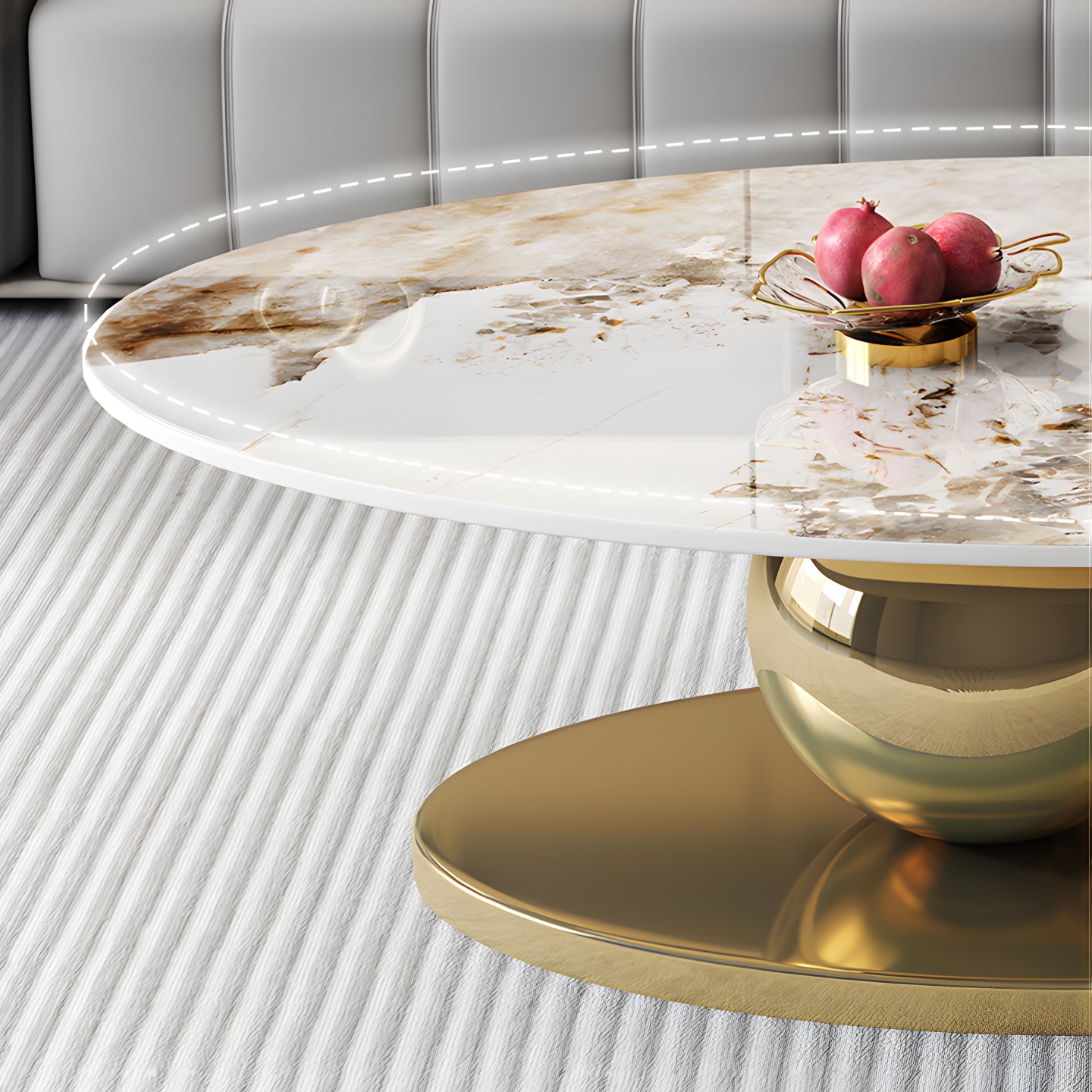 51.2" Oversized Oval Coffee Table with Stainless Steel Base