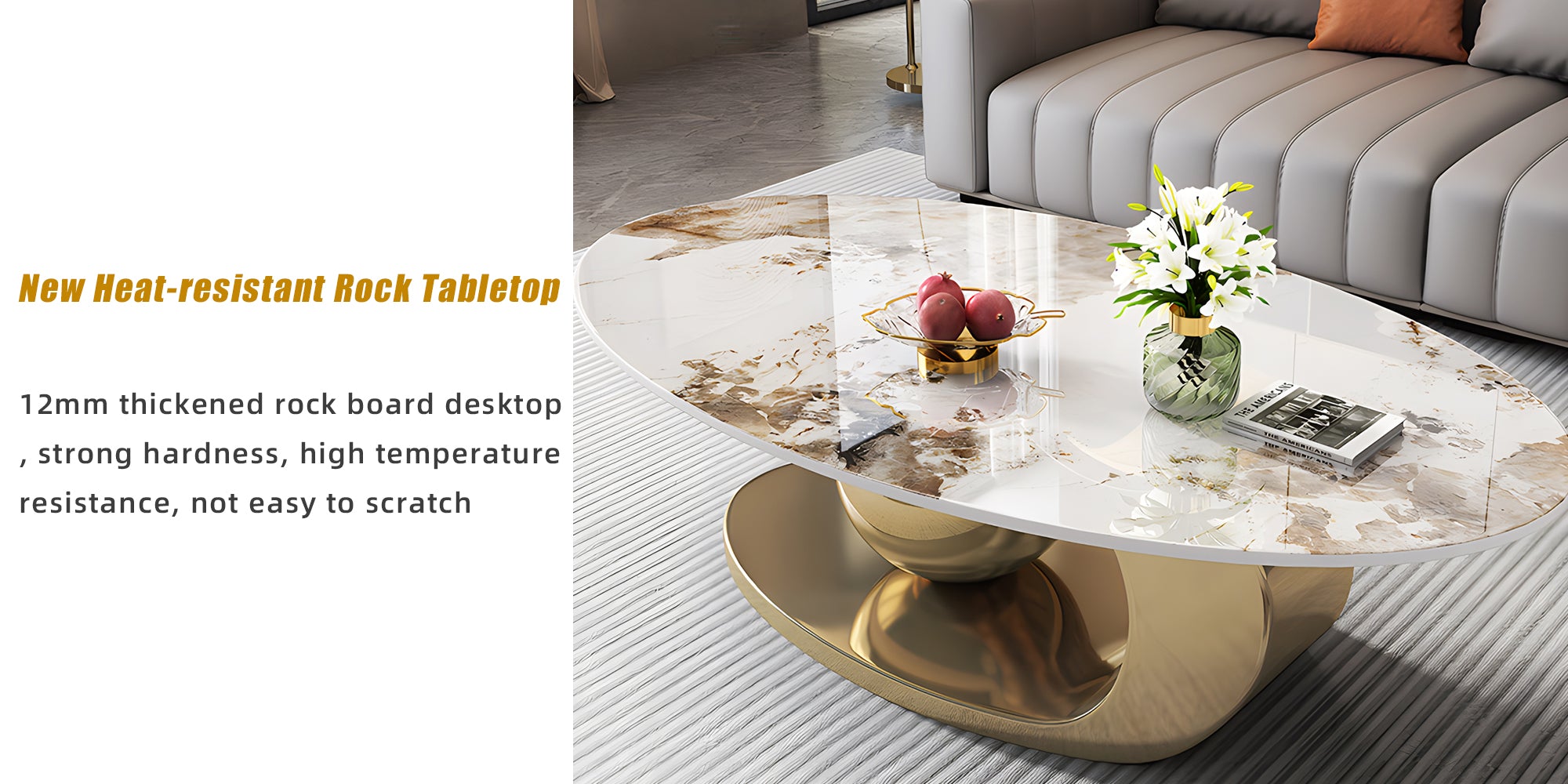 51.2" Oversized Oval Coffee Table with Stainless Steel Base
